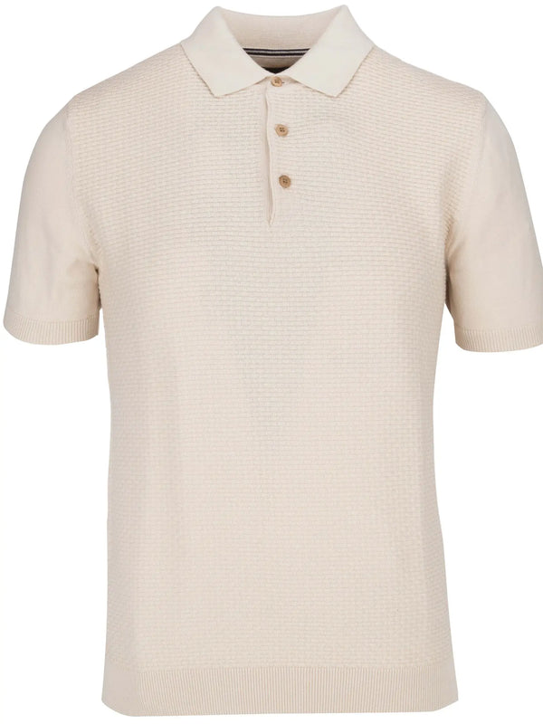 Guide London Cream Jacquard Short Sleeve Button Up Polo