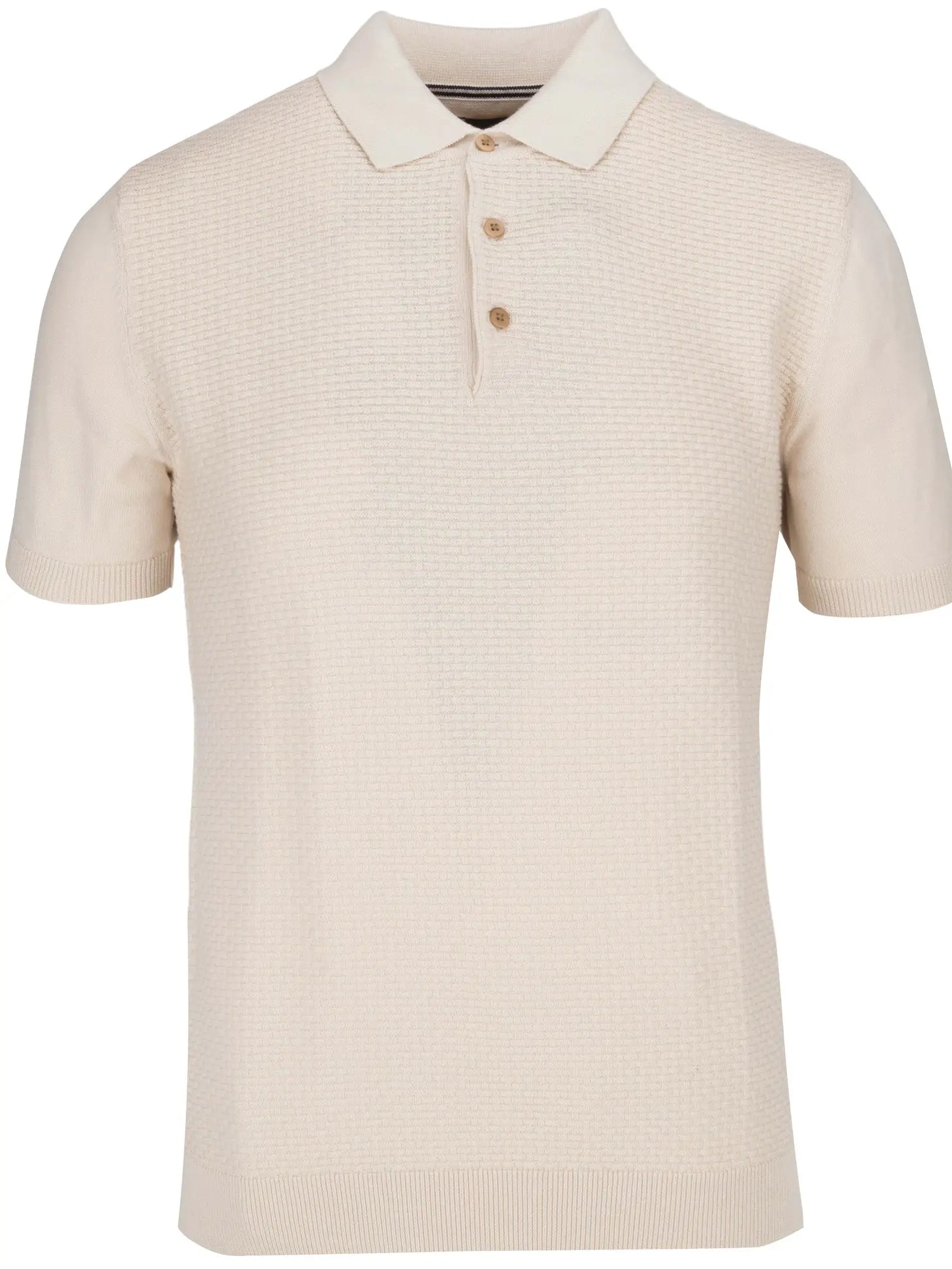 Faire,Guide London, Guide London Cream Jacquard Short Sleeve Button Up Polo, Cream, Large-42-TagXL