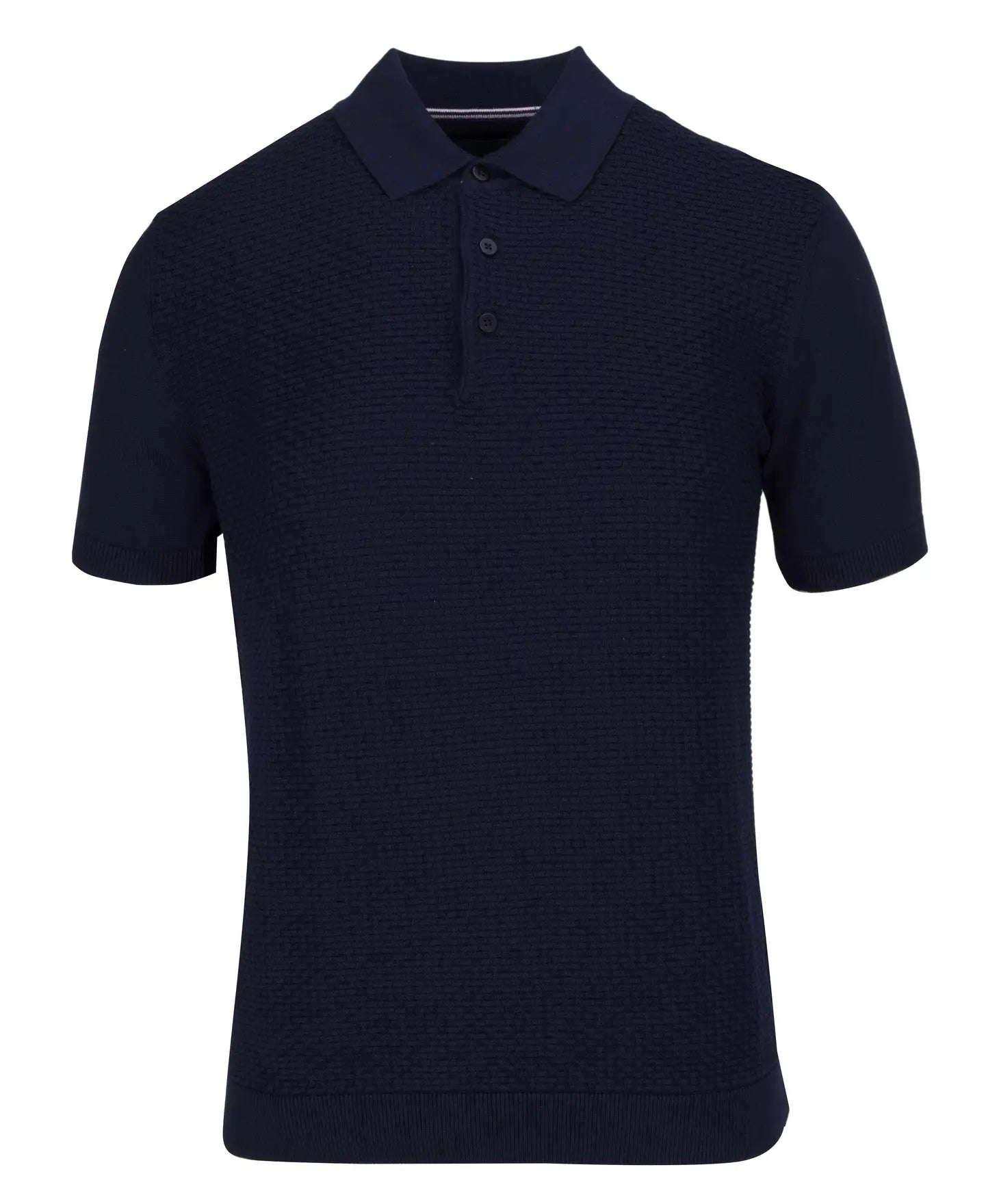 Faire,Guide London, Guide London Navy Jacquard Short Sleeve Button Up Polo, Blue, Medium-40-TagM