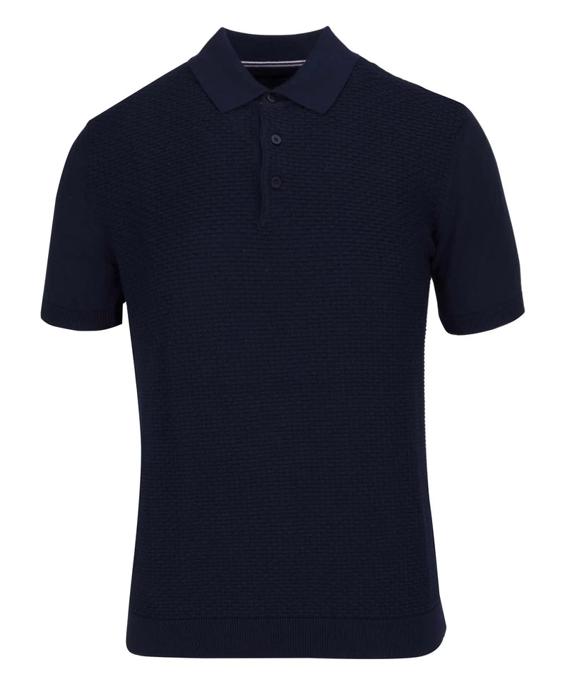 Guide London Navy Jacquard Short Sleeve Button Up Polo