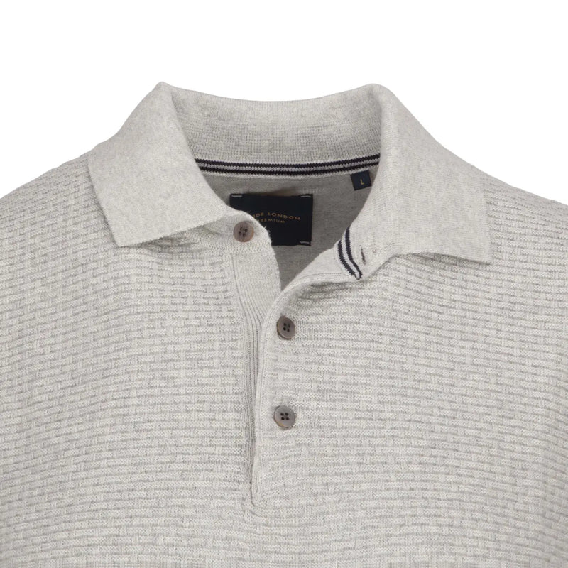 Guide London Light Grey Jacquard Short Sleeve Button Up Polo