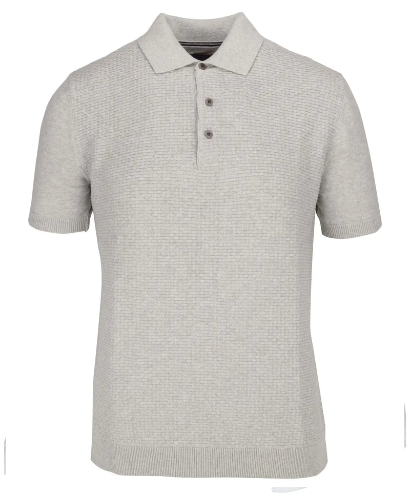 Guide London Light Grey Jacquard Short Sleeve Button Up Polo