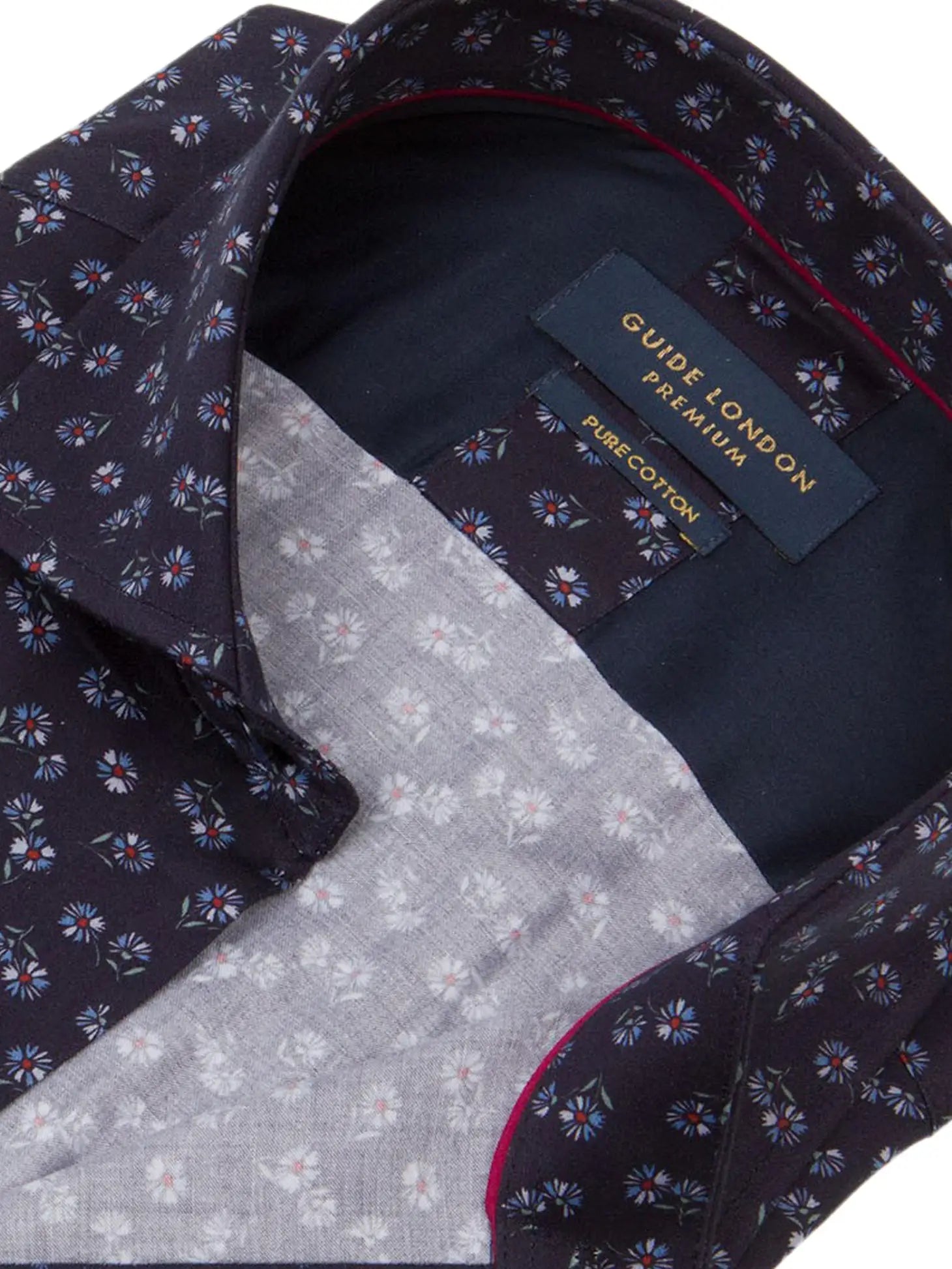 Faire,Guide London, Guide London Navy Micro Floral Print Long Sleeve Button Up Shirt, Blue, Extra Extra Large-52-TagXXXL