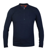 Guide London Navy Solid Jersey Knit Front Zip Long Sleeve Polo