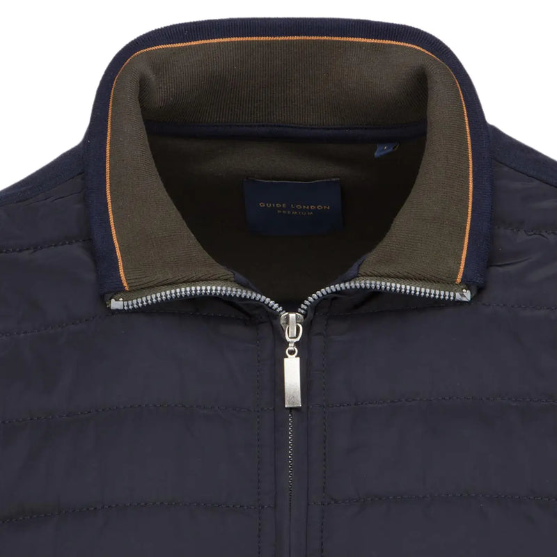 Guide London Navy Puffer Front Knit Jacket