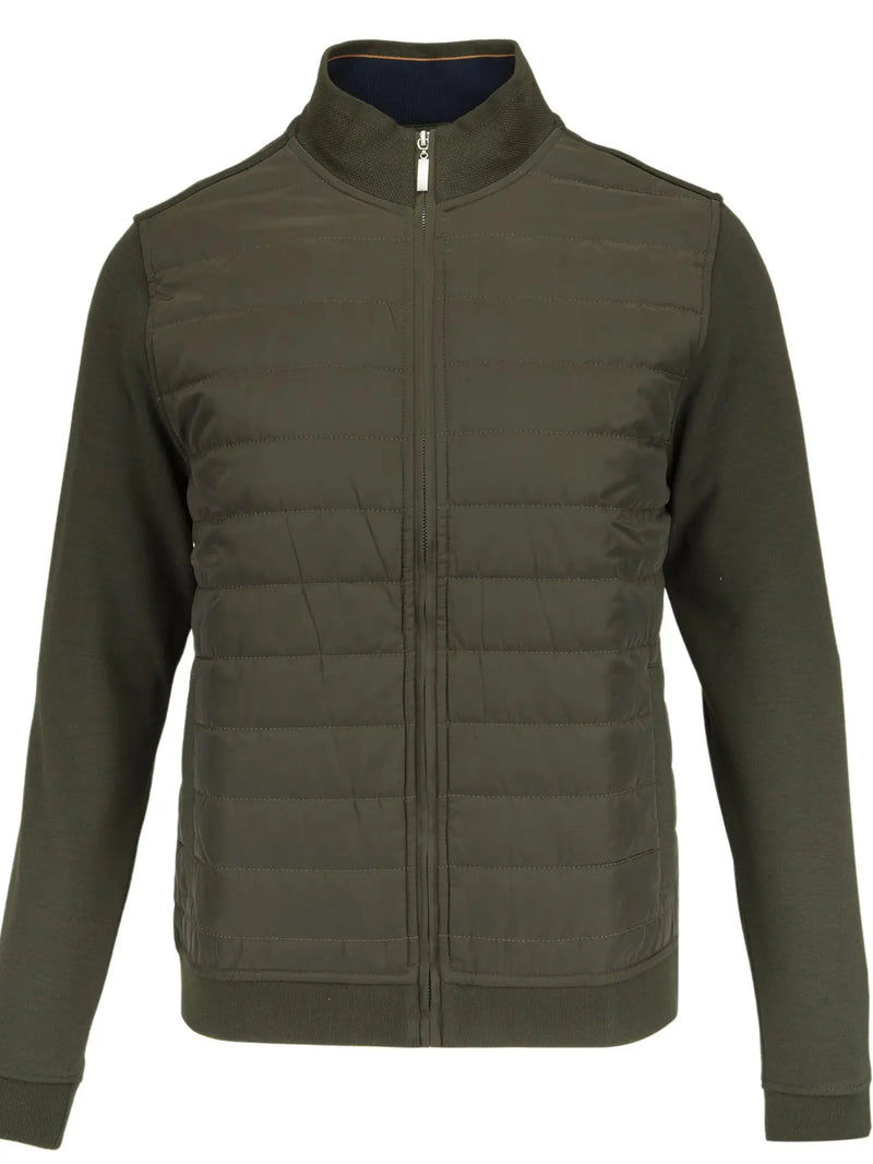 Guide London Olive Green Puffer Front Knit Jacket