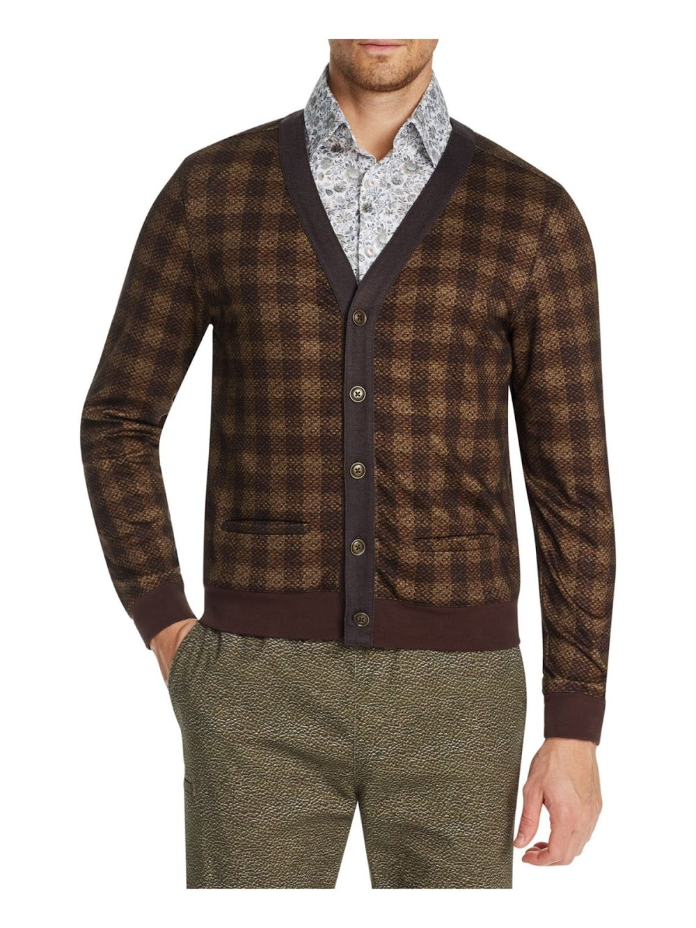 Bobbi + Bricka,Tallia, Tallia Brown Digital Printed Plaid Cardigan, Brown, Medium-42-TagM