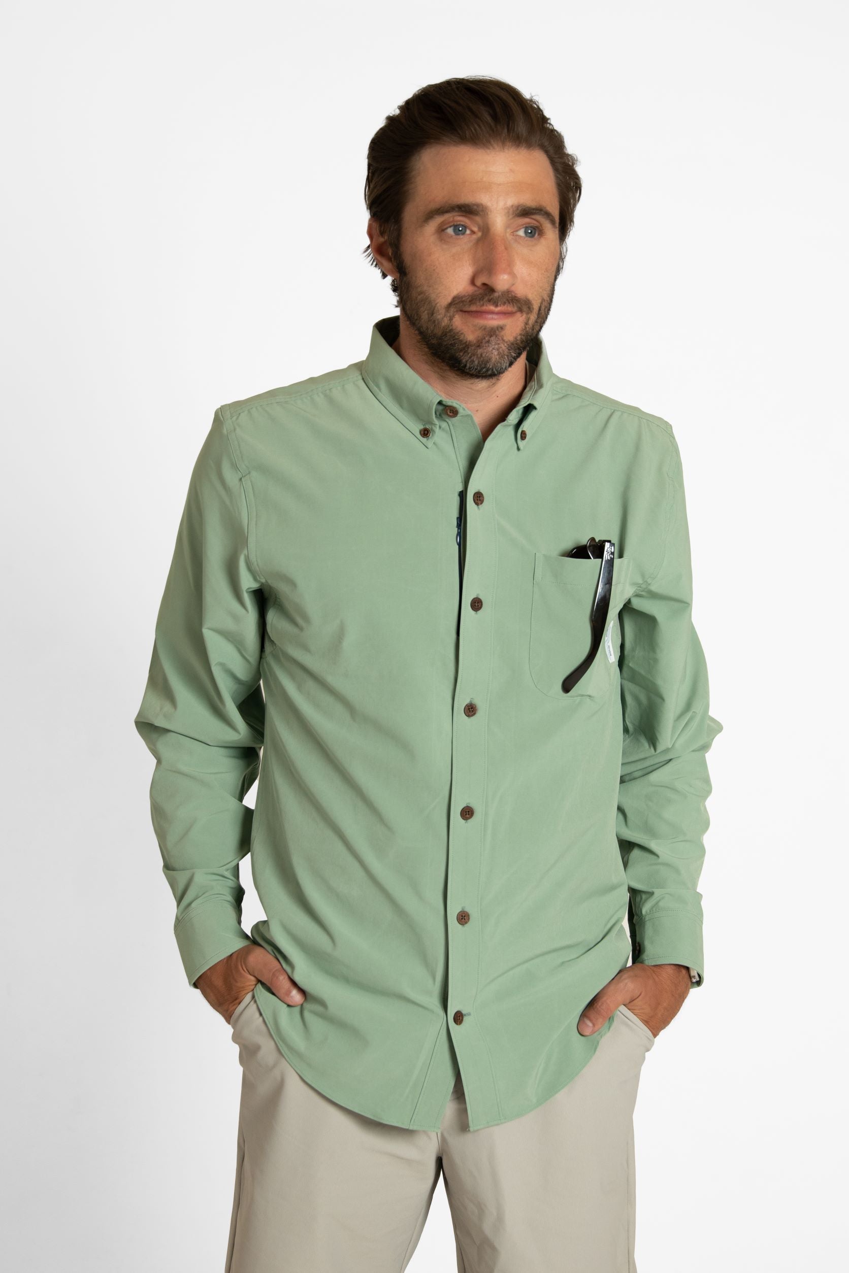 Brand Partner,Wise River, Wise River Pastel Green Pettengill Performance Shirt, Green, Small-40-TagS