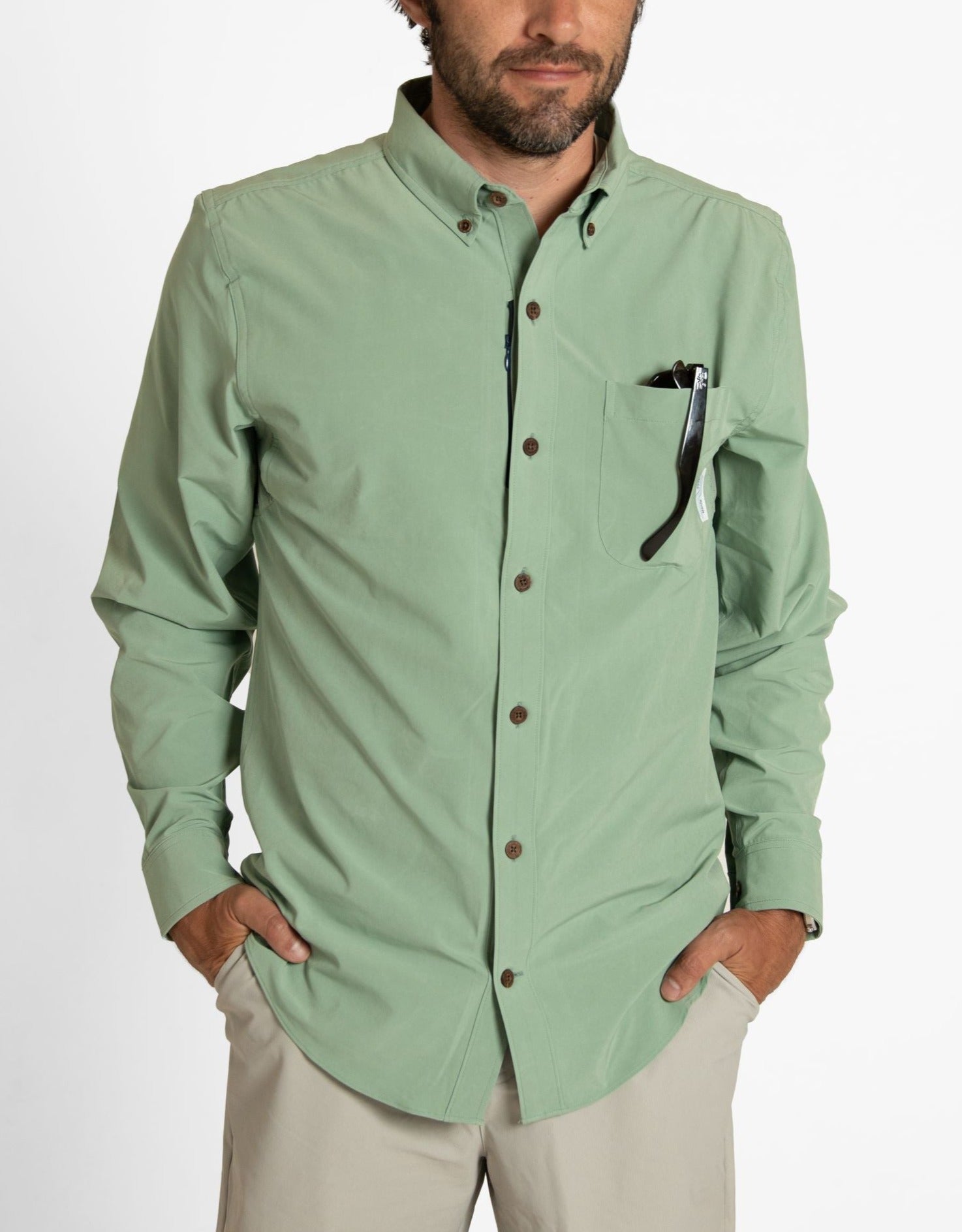 Brand Partner,Wise River, Wise River Pastel Green Pettengill Performance Shirt, Green, Large-45-TagL