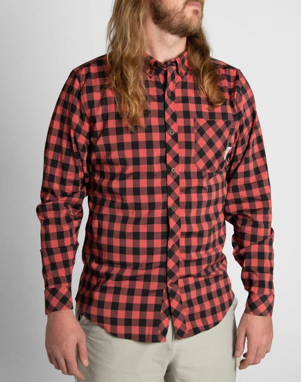 Wise River Red Check Downing Performance Long Sleeve Button Up