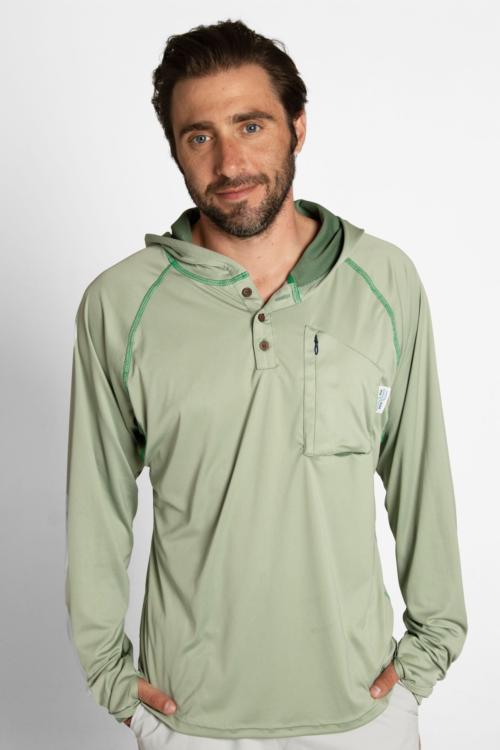 Brand Partner,Wise River, Wise River Desert Sage South Fork Sun Hoodie, Green, Large-46-TagL