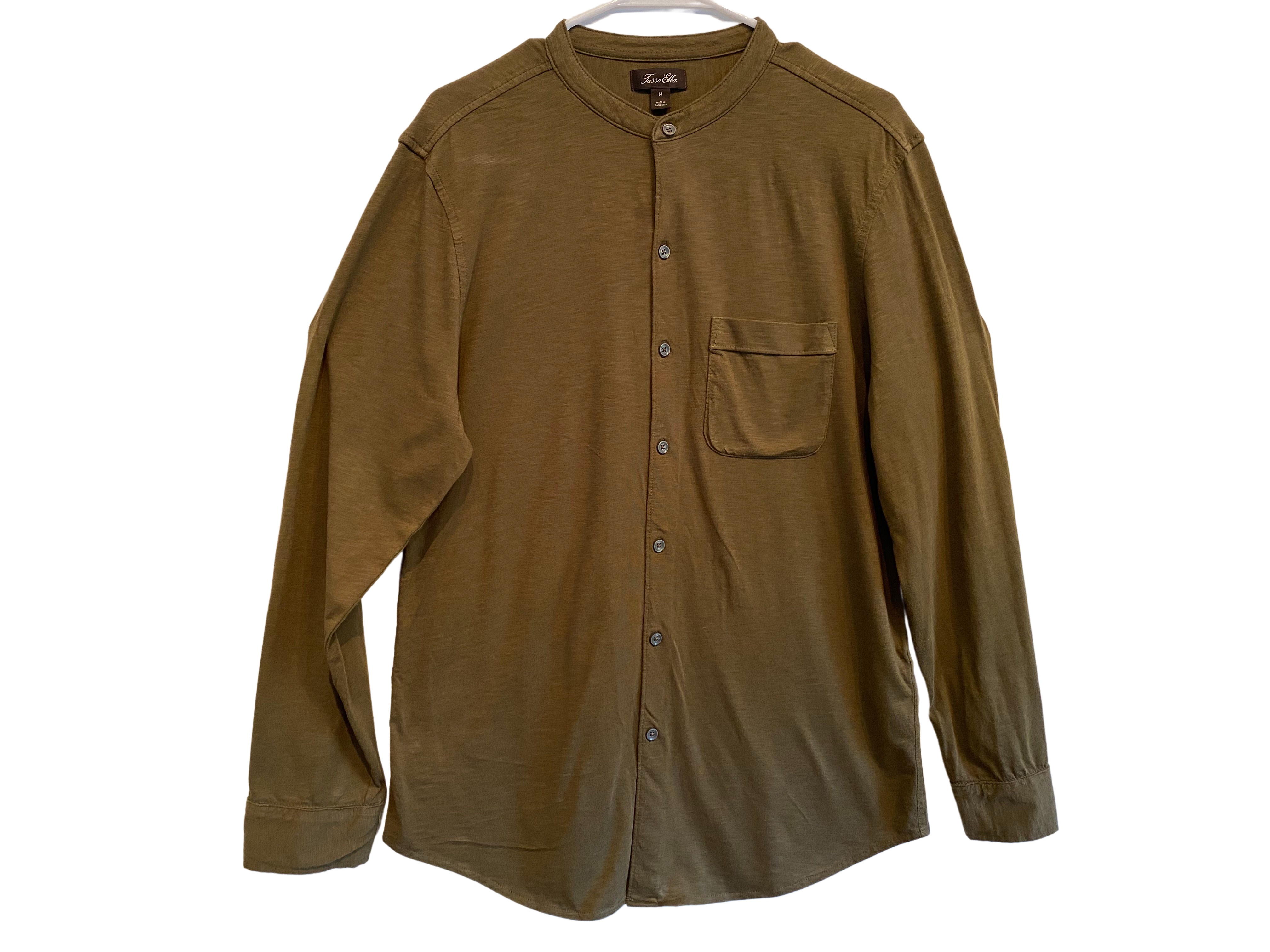 Bobbi + Bricka, Tasso Elba Olive Green Button Up Knit Shirt, Green, Medium-42-TagM