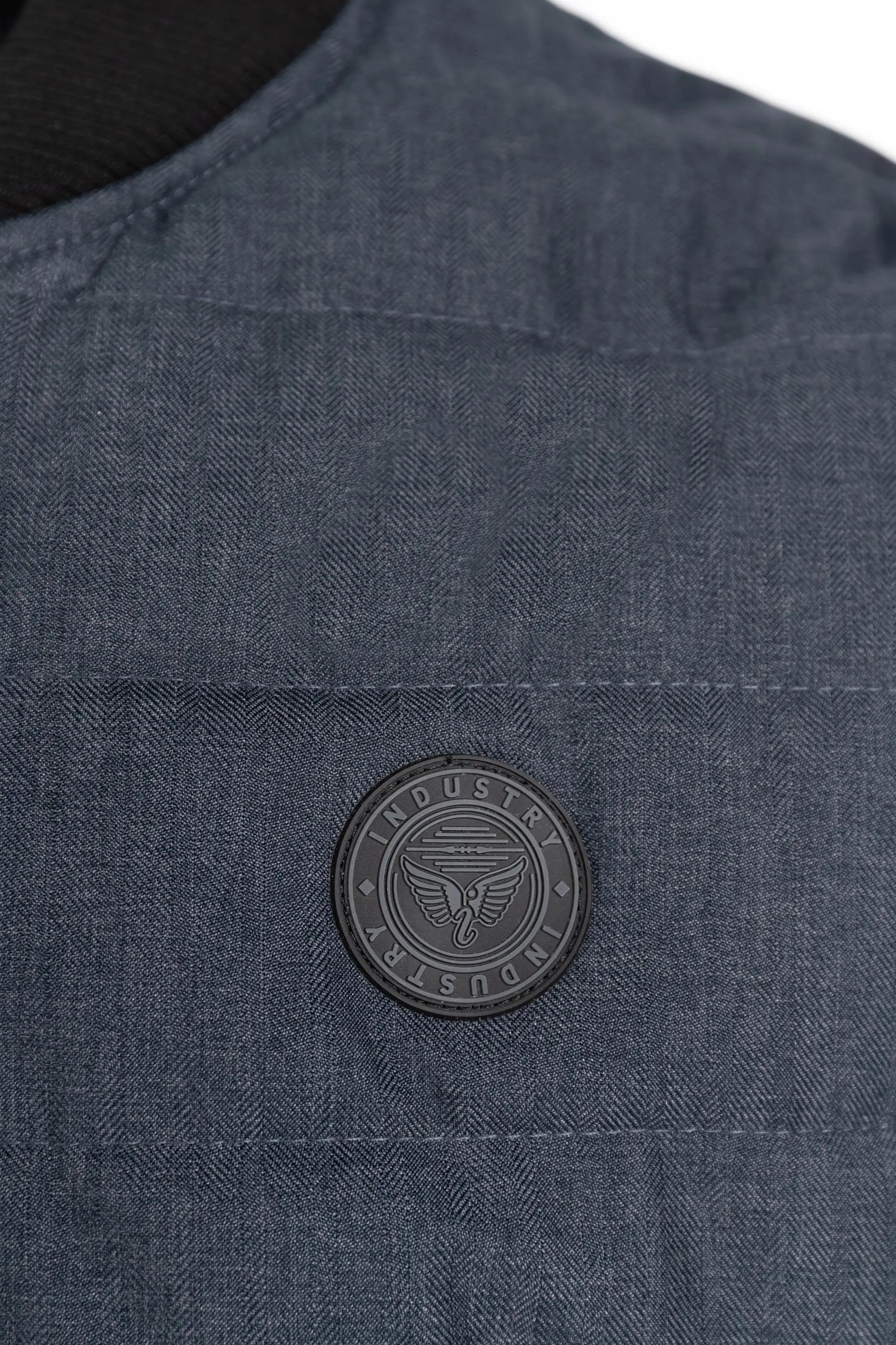 Faire,Industry Clothing, Industry Clothing Grey Blue Textured Alternative Down Bomber Jacket, Blue, Extra Large-48-TagXL