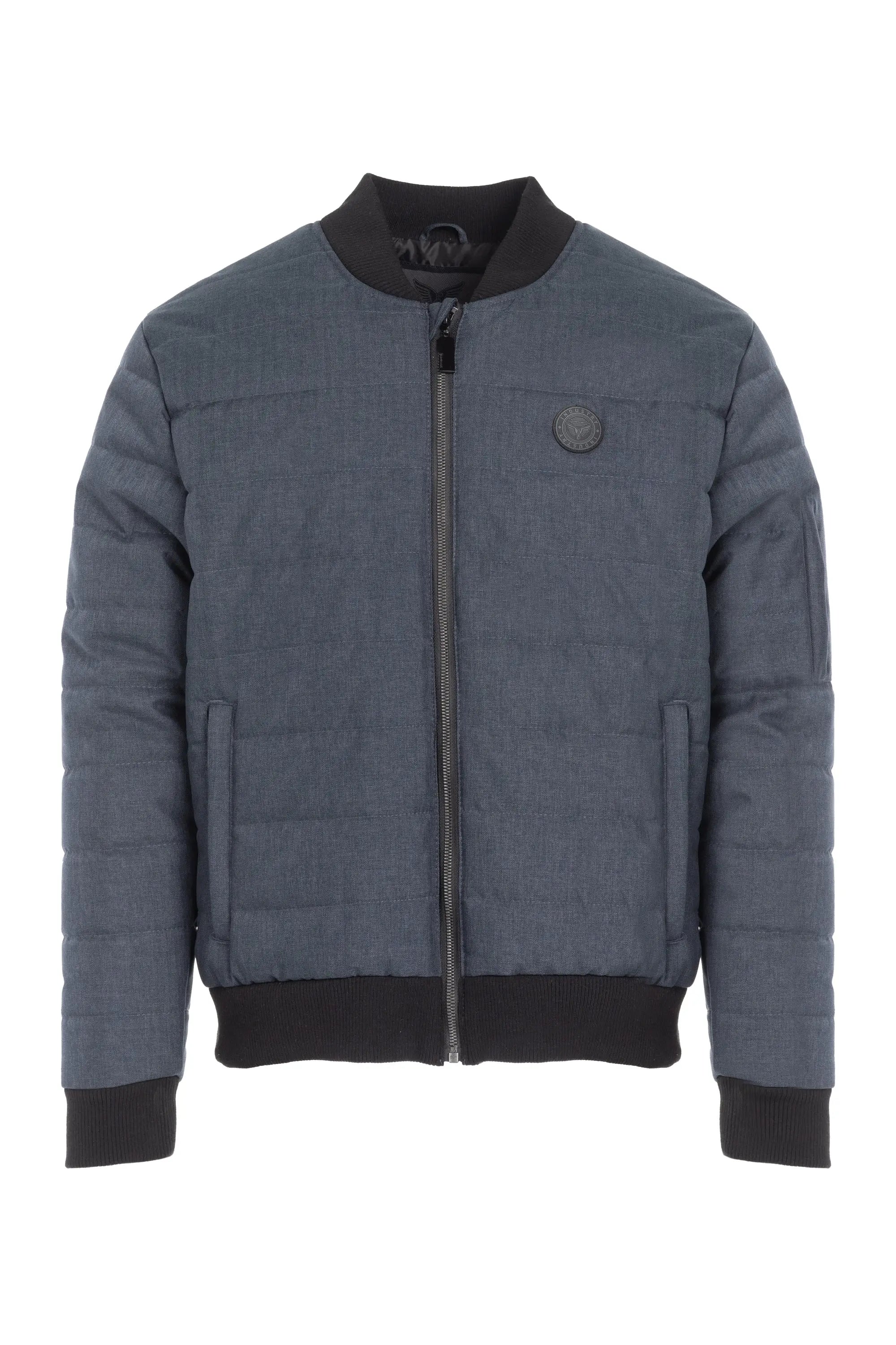 Faire,Industry Clothing, Industry Clothing Grey Blue Textured Alternative Down Bomber Jacket, Blue, Large-46-TagL