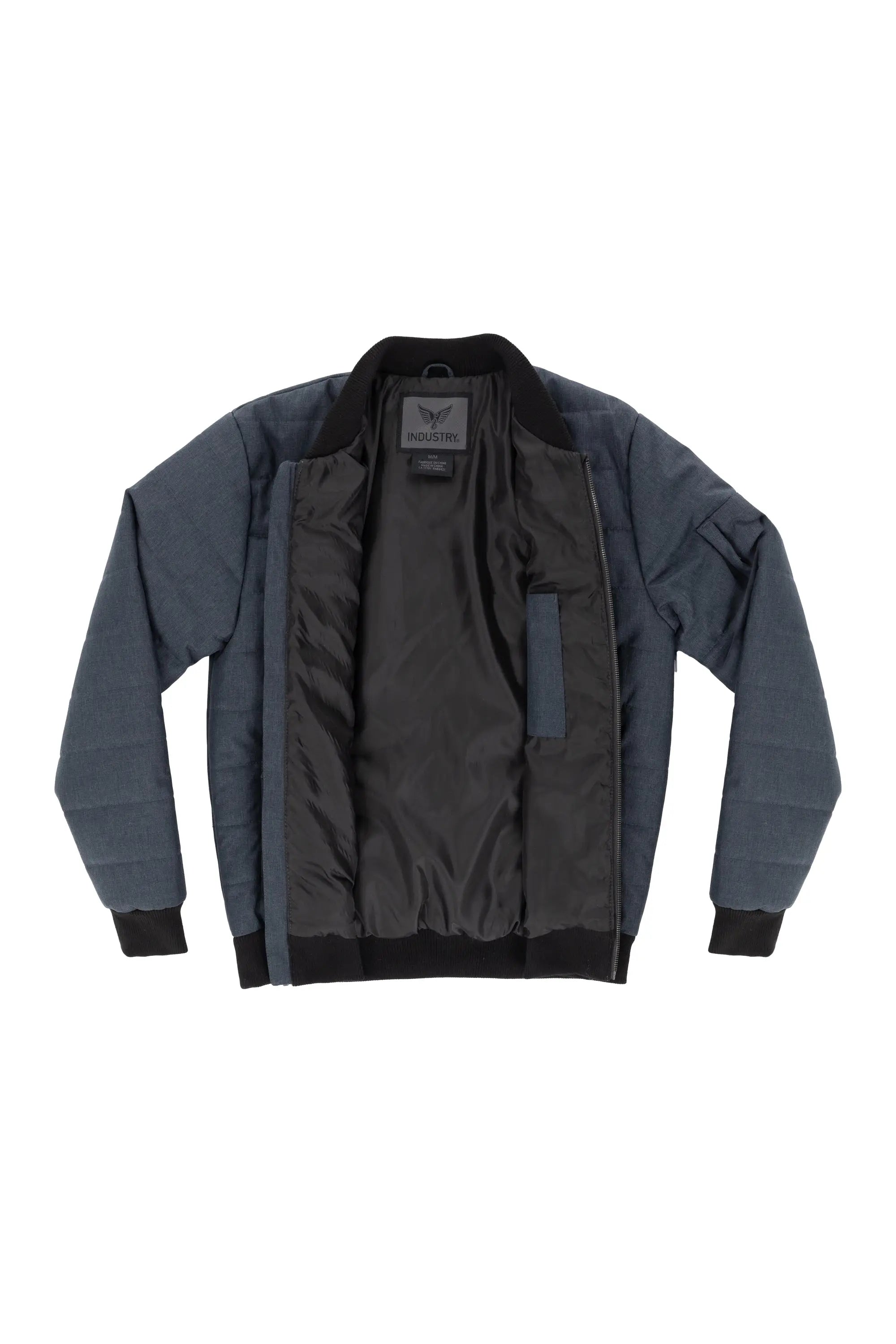 Faire,Industry Clothing, Industry Clothing Grey Blue Textured Alternative Down Bomber Jacket, Blue, Medium-44-TagM