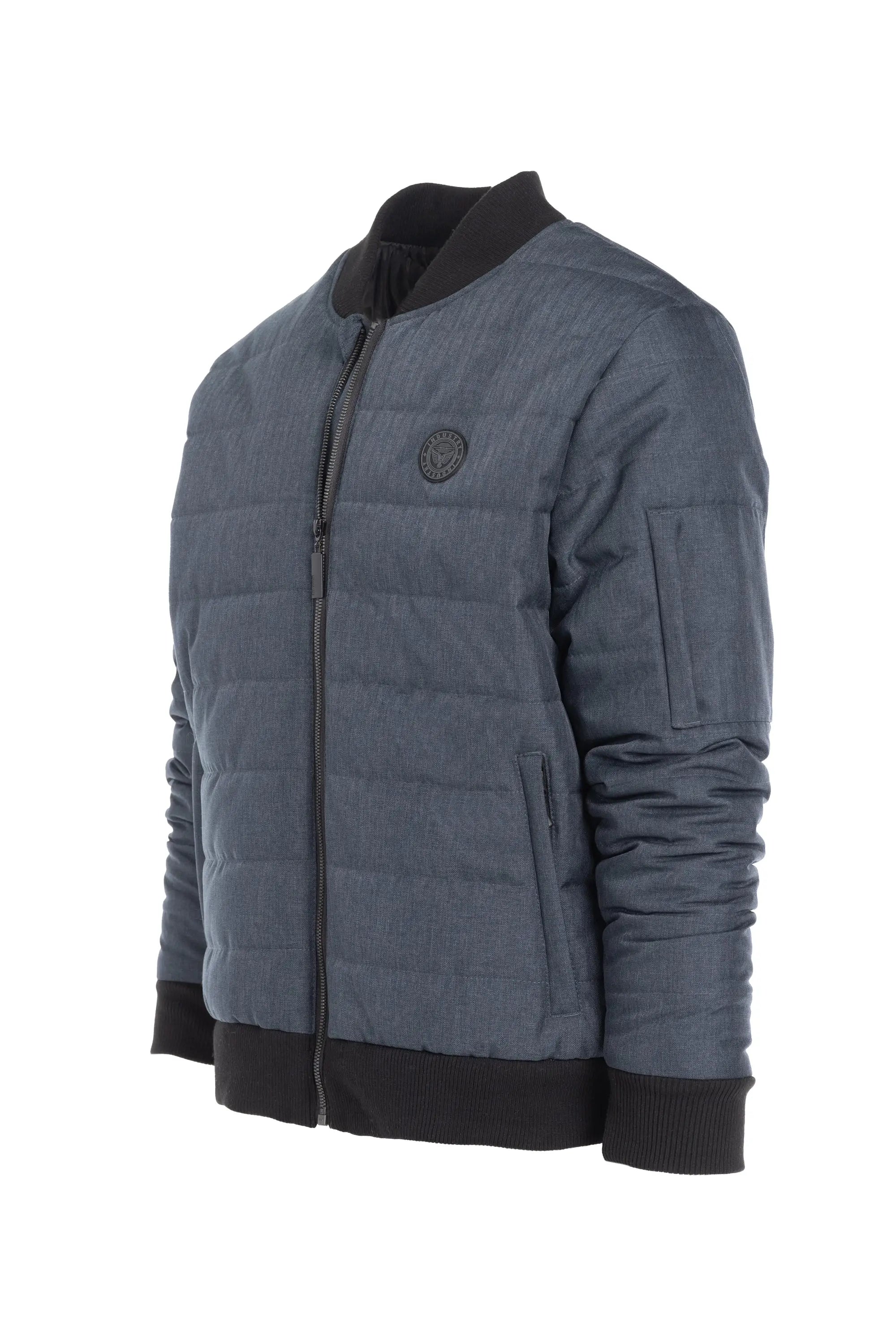 Faire,Industry Clothing, Industry Clothing Grey Blue Textured Alternative Down Bomber Jacket, Blue, Small-43-TagS