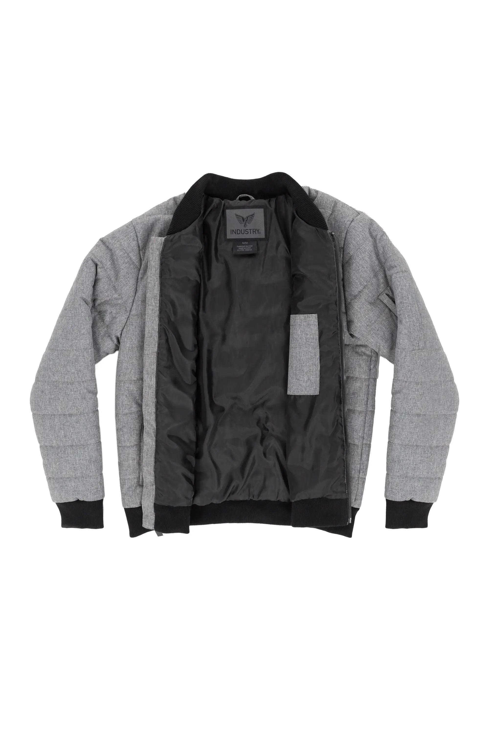 Faire,Industry Clothing, Industry Clothing Light Grey Textured Alternative Down Bomber Jacket, Grey, Large-46-TagL