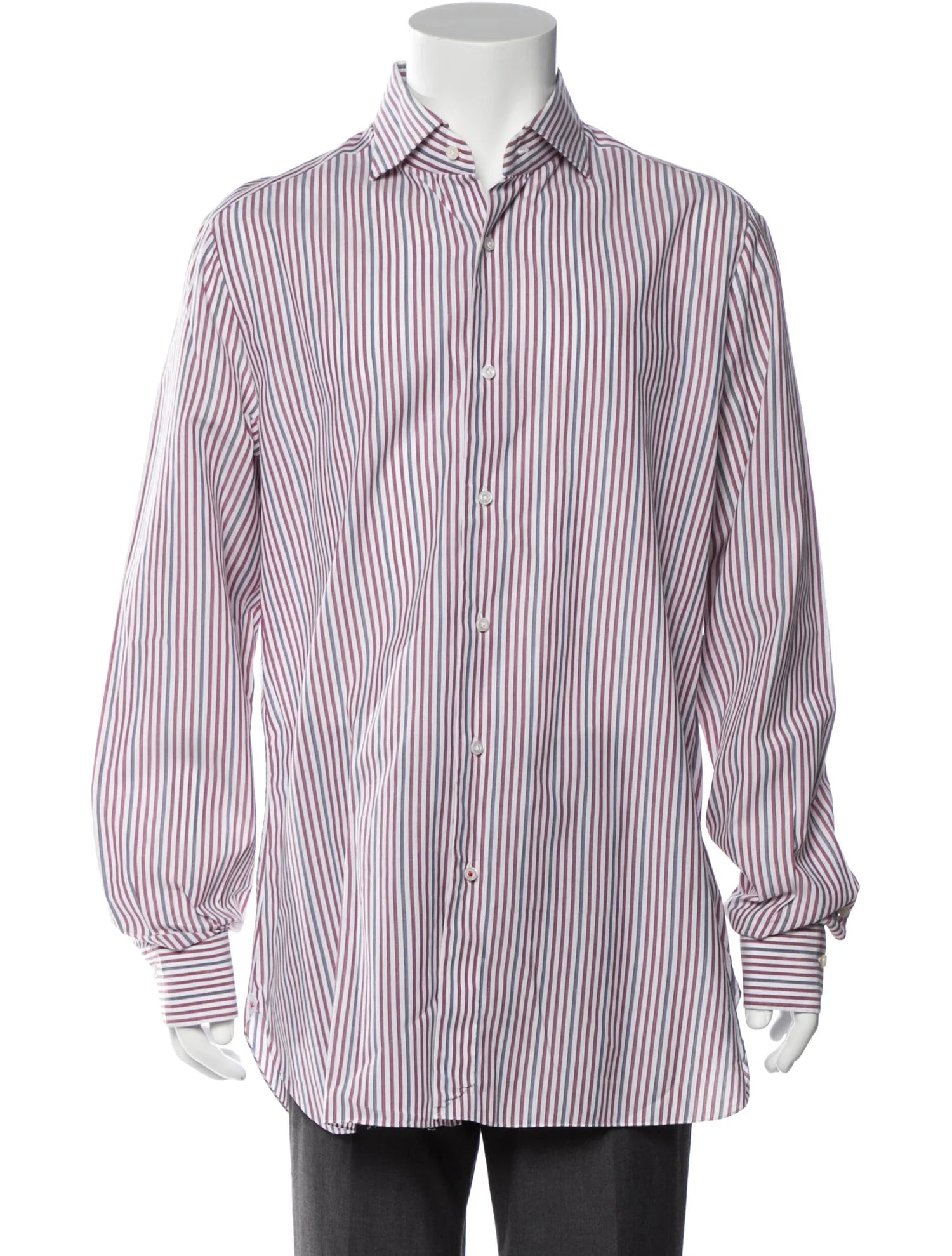 The RealReal,Isaia, Isaia With With Red & Grey Striped Long Sleeve Button Up Shirt, White, Extra Large-48-TagXL