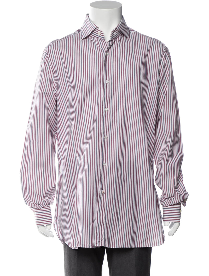 Isaia With With Red & Grey Striped Long Sleeve Button Up Shirt