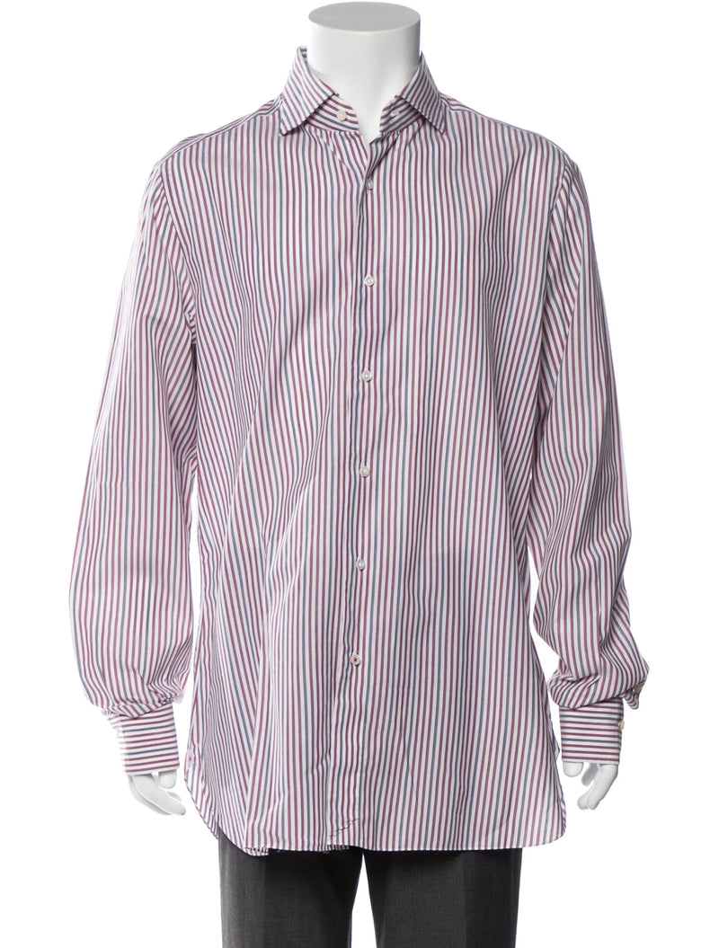 Red & Grey Striped Long Sleeve Button Up Shirt