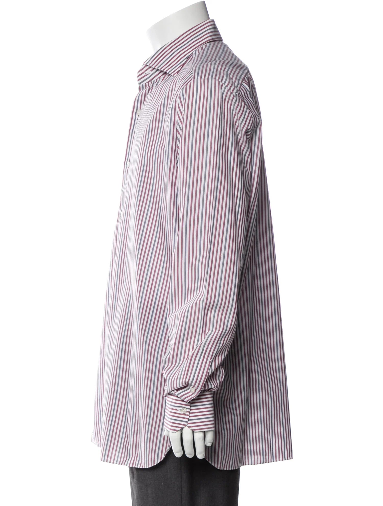 The RealReal,Isaia, Isaia With With Red & Grey Striped Long Sleeve Button Up Shirt, White, Extra Large-48-TagXL