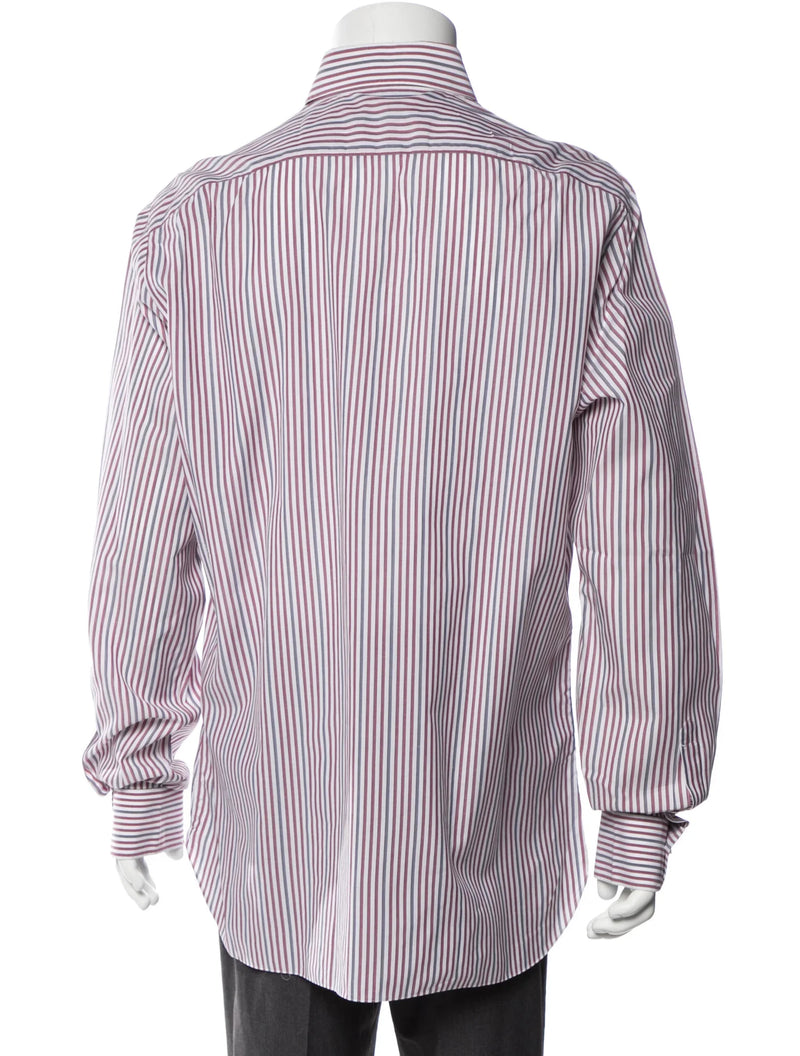 Isaia With With Red & Grey Striped Long Sleeve Button Up Shirt