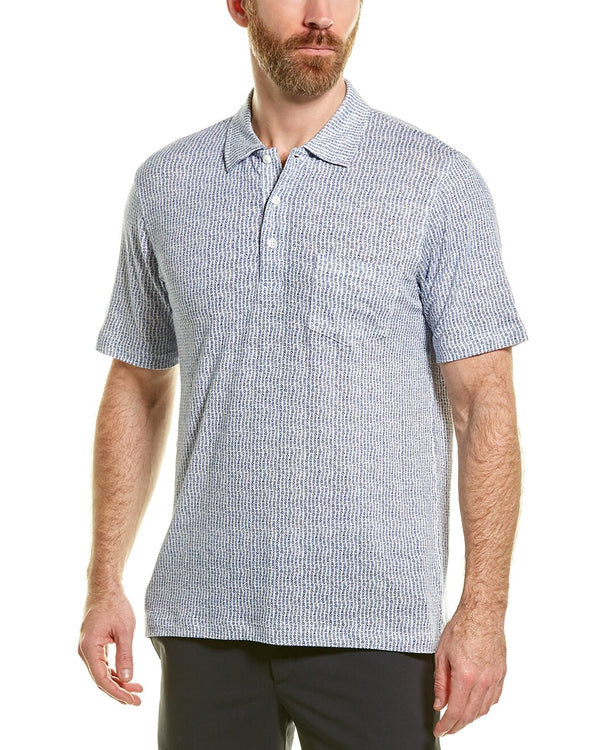 J.McLaughlin White Print Linen Blend Polo