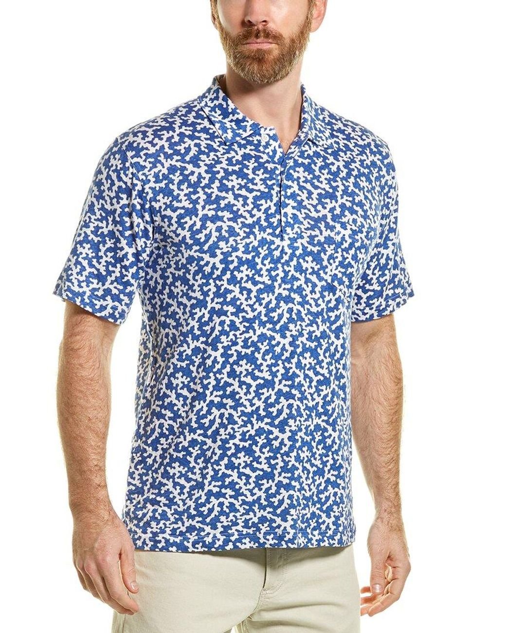 J.McLaughlin,J.McLaughlin, J.McLaughlin Blue Floral Print Linen Blend Polo, Blue, Medium-42-TagS