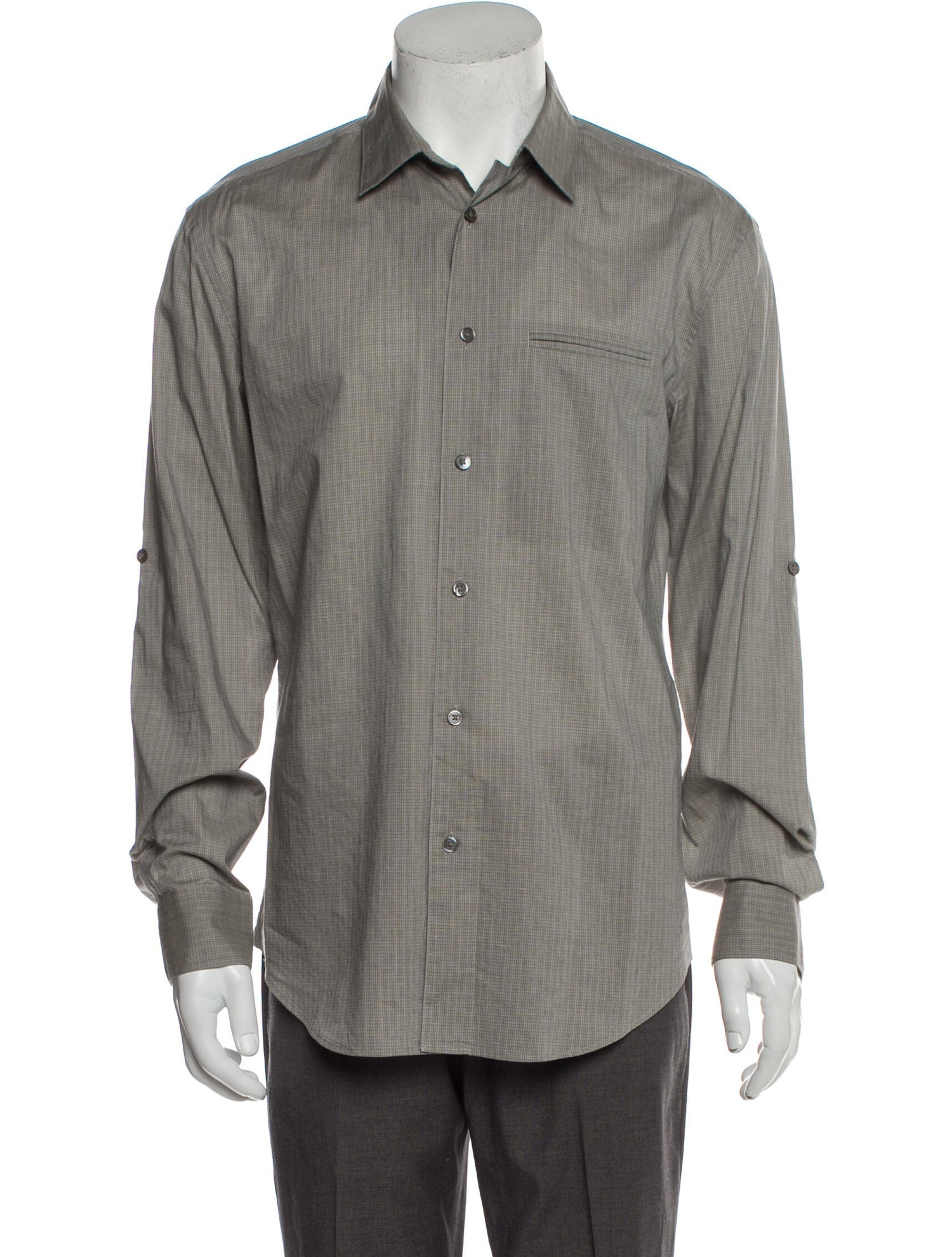 The RealReal, John Varvatos Grey Tonal Grid Print Button Up Shirt, Grey, Medium-42-