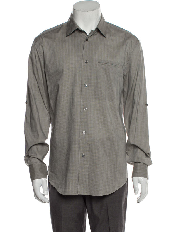 John Varvatos Grey Tonal Grid Print Button Up Shirt