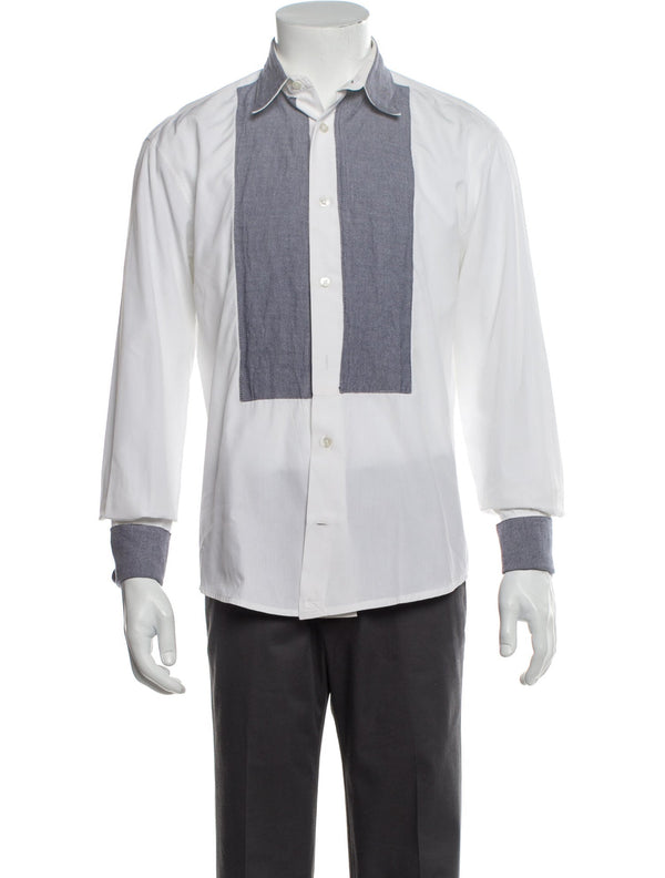 John Varvatos White Contrast Bib Button Up Shirt with French Cuff