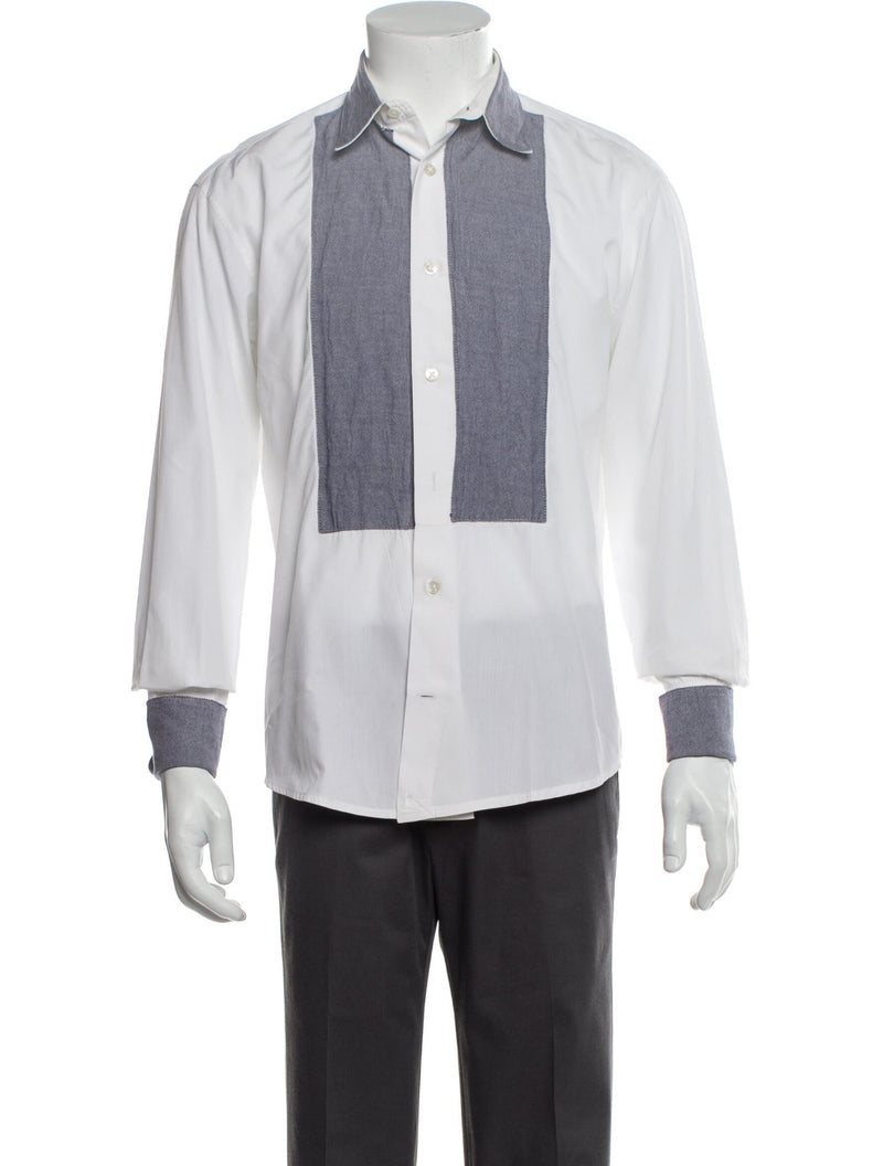 John Varvatos White Contrast Bib Button Up Shirt with French Cuff