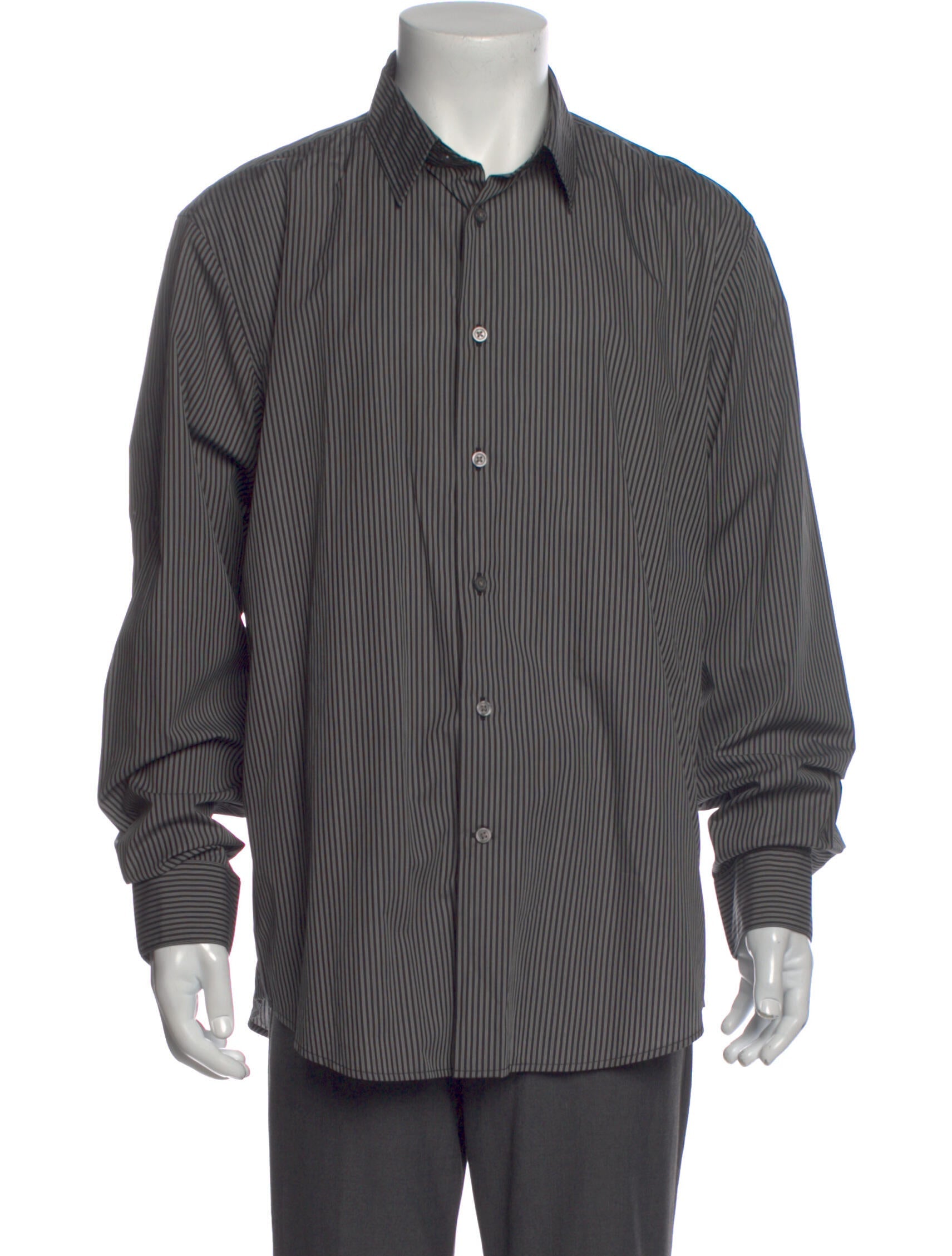 The RealReal,John Varvatos, John Varvatos Black Striped Long Sleeve Button Up Shirt, Grey, Extra Large-48-TagXL