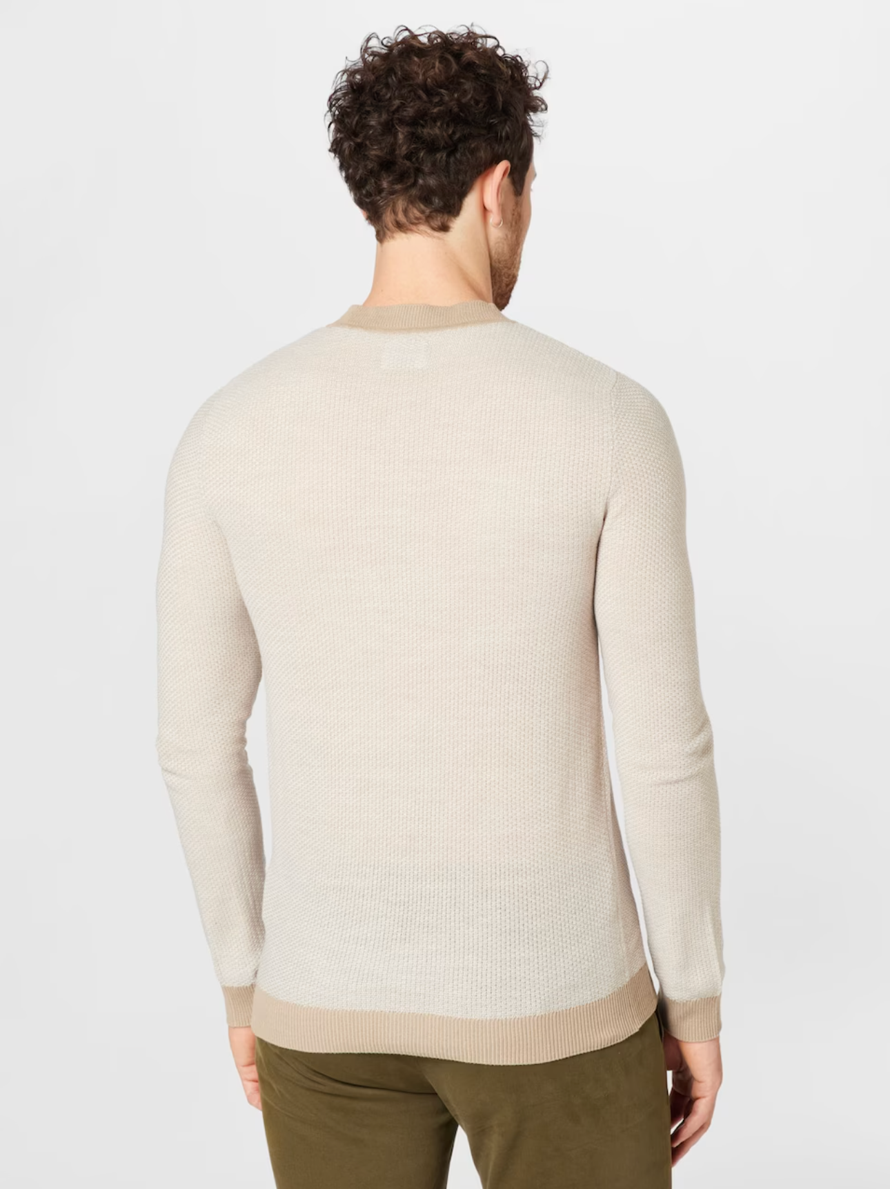Wholesale,Jack & Jones, Jack & Jones Beige Lightweight Knit Crewneck Sweater With Contrast Sleeve And Collar, Tan, Large-44-TagL