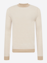 Jack & Jones Beige Lightweight Knit Crewneck Sweater With Contrast Sleeve And Collar