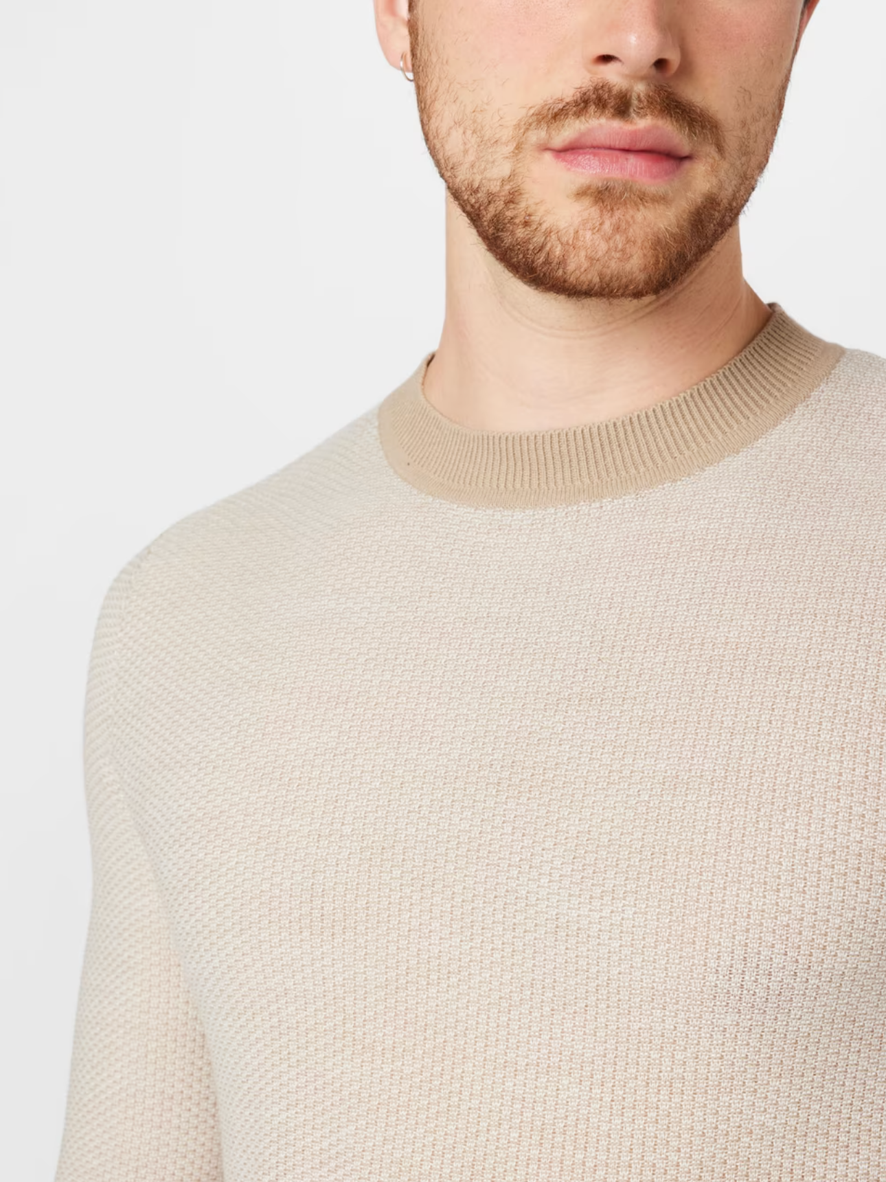 Wholesale,Jack & Jones, Jack & Jones Beige Lightweight Knit Crewneck Sweater With Contrast Sleeve And Collar, Tan, Medium-42-TagM