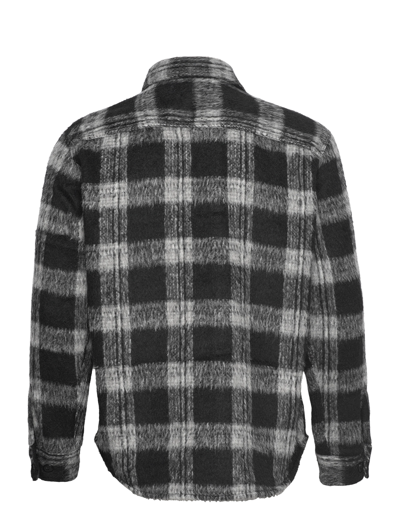 Jack & Jones Black And Grey Plaid Mohair Wool Blend Oversized Shirt Jacket