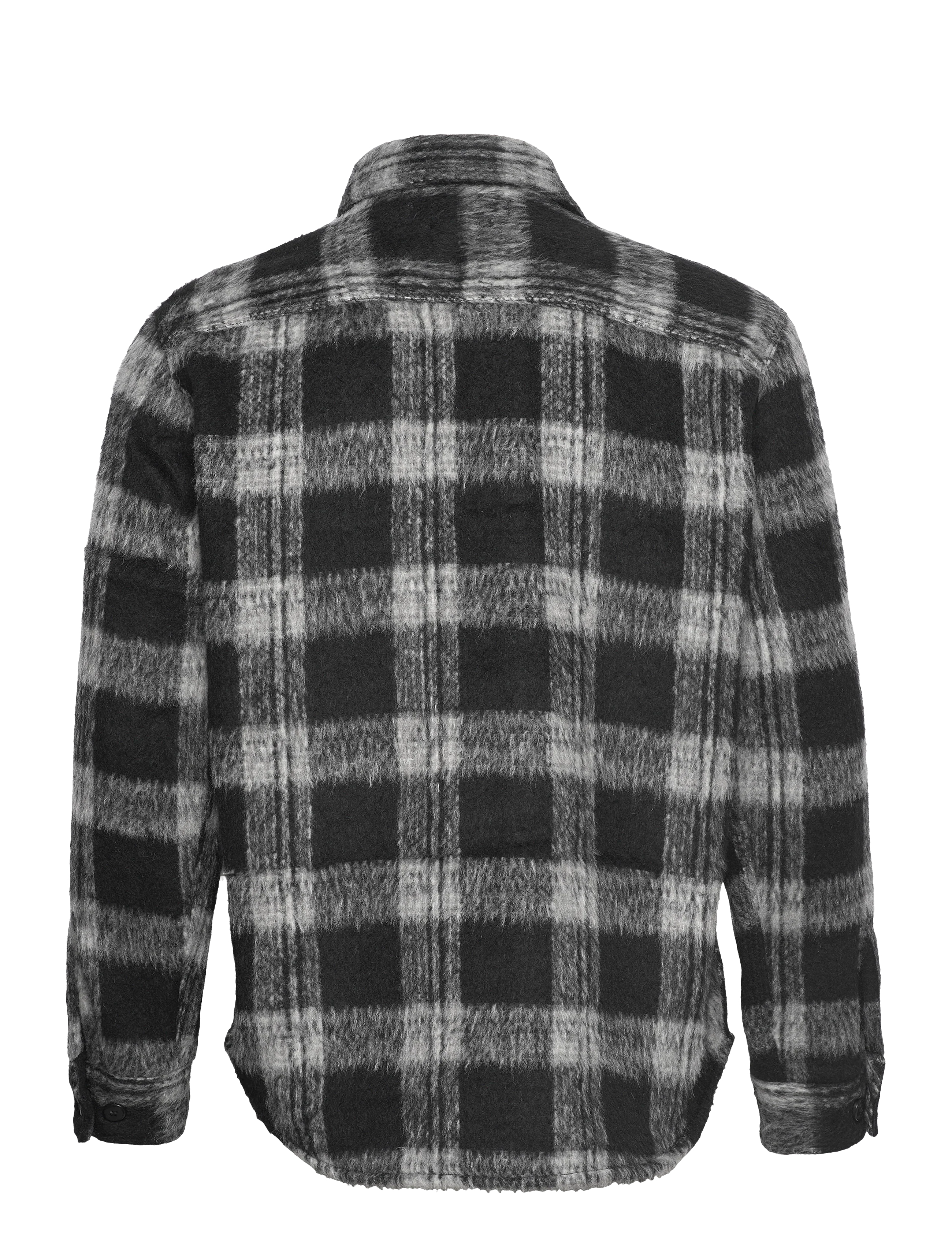 Wholesale,Jack & Jones, Jack & Jones Black/Grey Plaid Mohair Wool Blend Oversized Shacket, Black, Extra Large-51-TagXLLarge-47-TagLMedium-46-TagMSmall-45-TagS