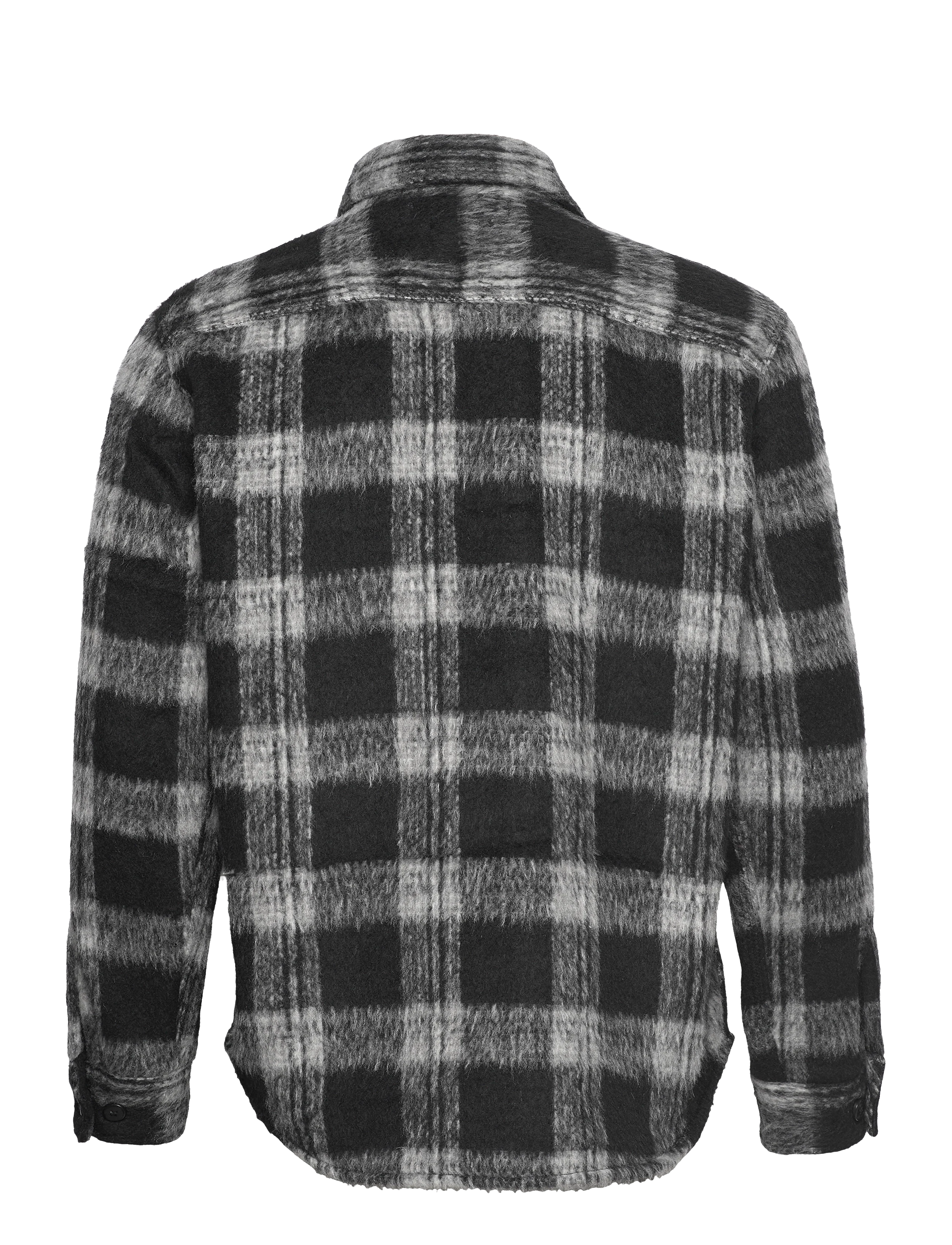 Wholesale,Jack & Jones, Jack & Jones Black/Grey Plaid Mohair Wool Blend Oversized Shacket, Black, Medium-46-TagM