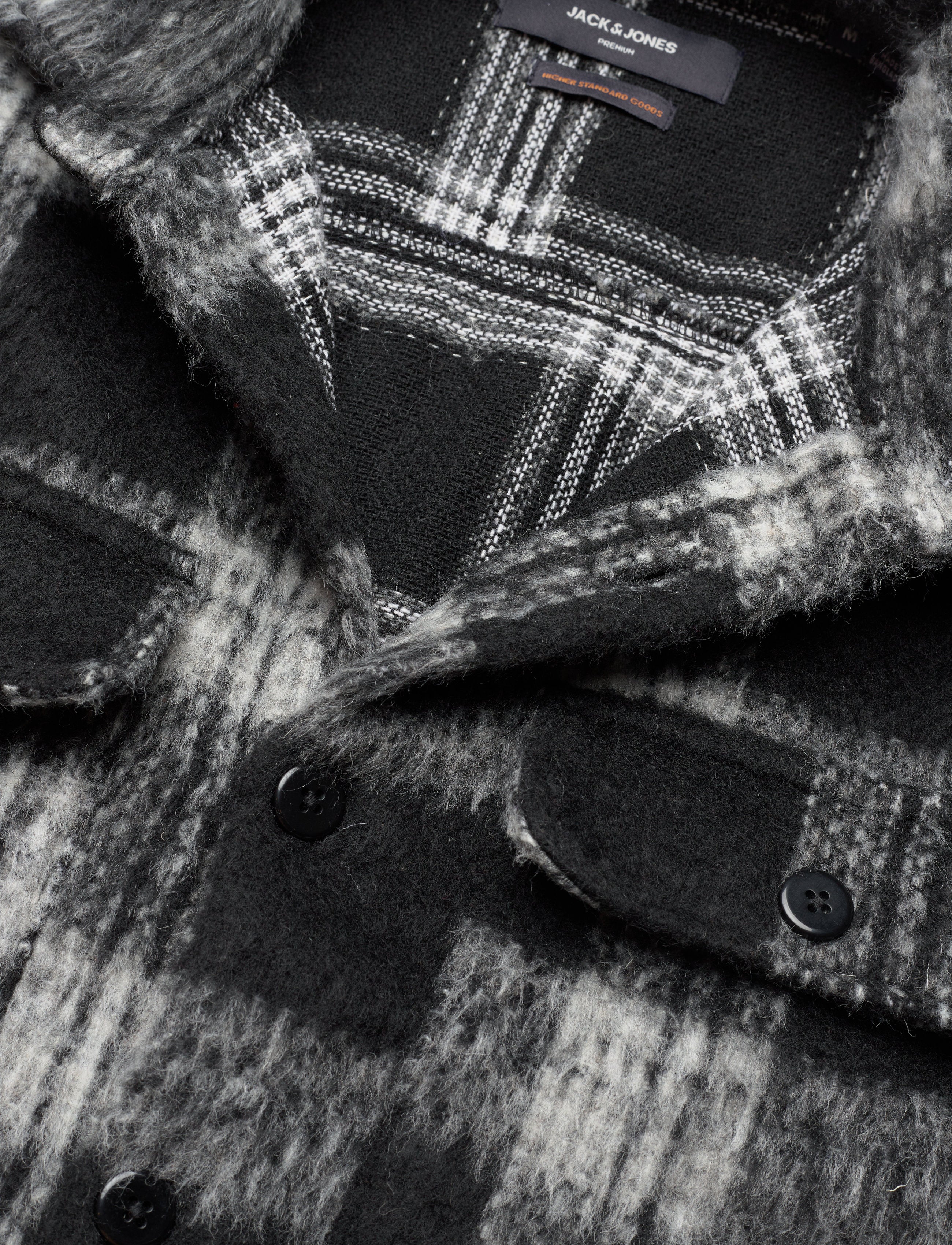Wholesale,Jack & Jones, Jack & Jones Black/Grey Plaid Mohair Wool Blend Oversized Shacket, Black, Medium-46-TagM