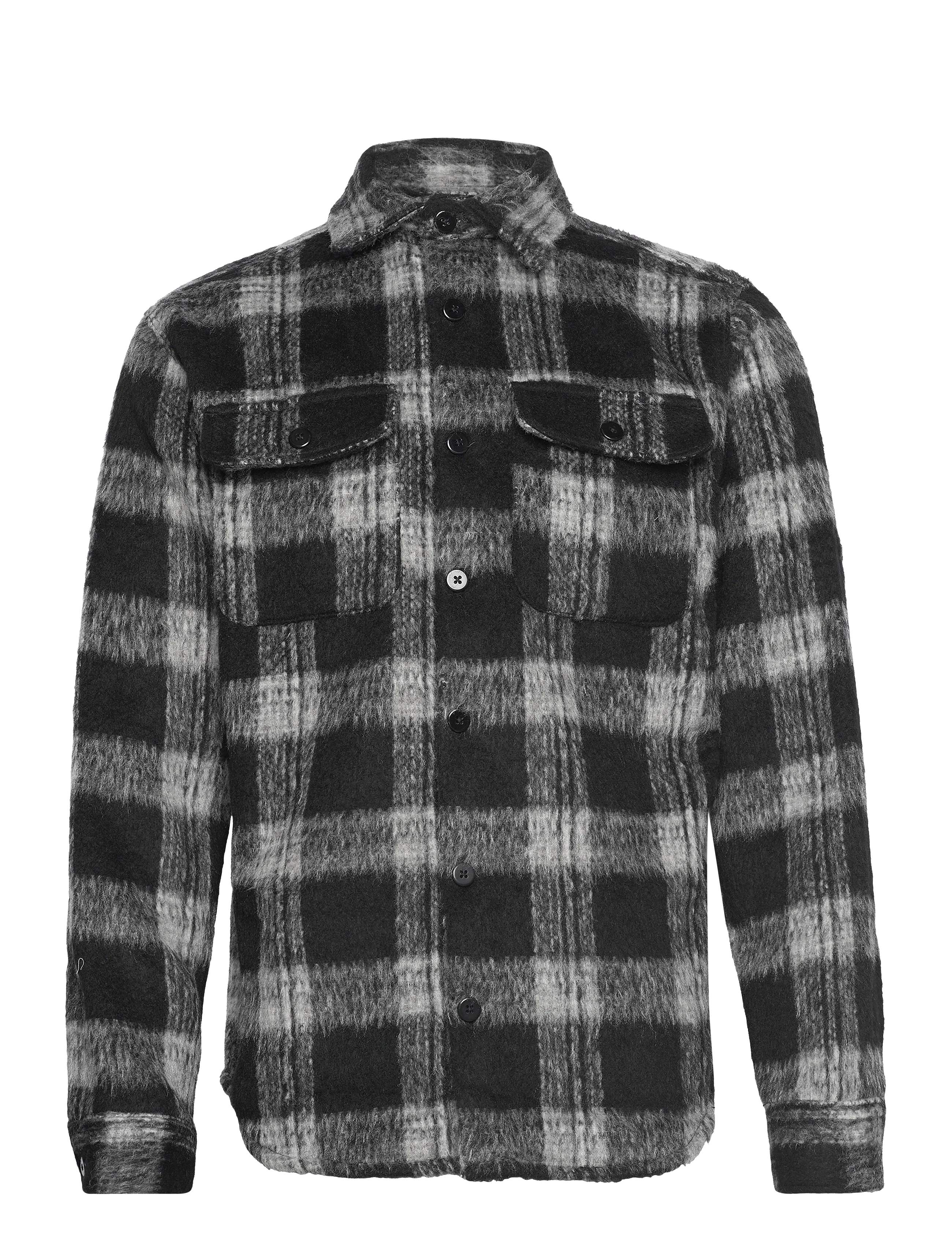 Wholesale,Jack & Jones, Jack & Jones Black/Grey Plaid Mohair Wool Blend Oversized Shacket, Black, Extra Large-51-TagXLLarge-47-TagLMedium-46-TagMSmall-45-TagS