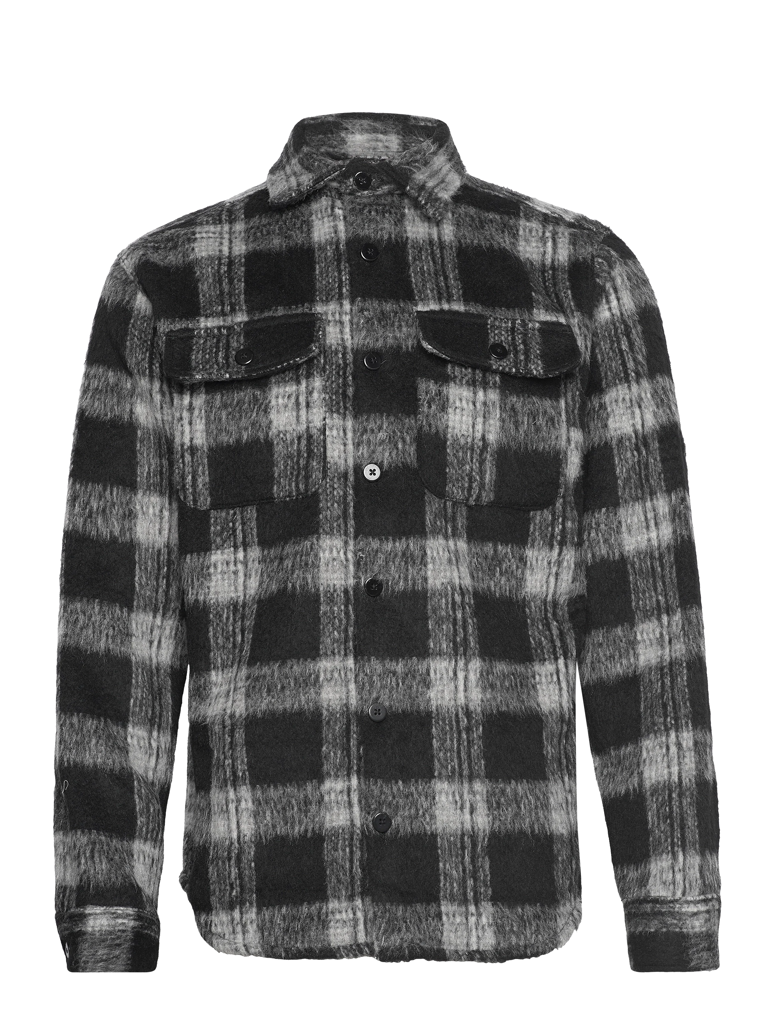 Wholesale,Jack & Jones, Jack & Jones Black/Grey Plaid Mohair Wool Blend Oversized Shacket, Black, Medium-46-TagM