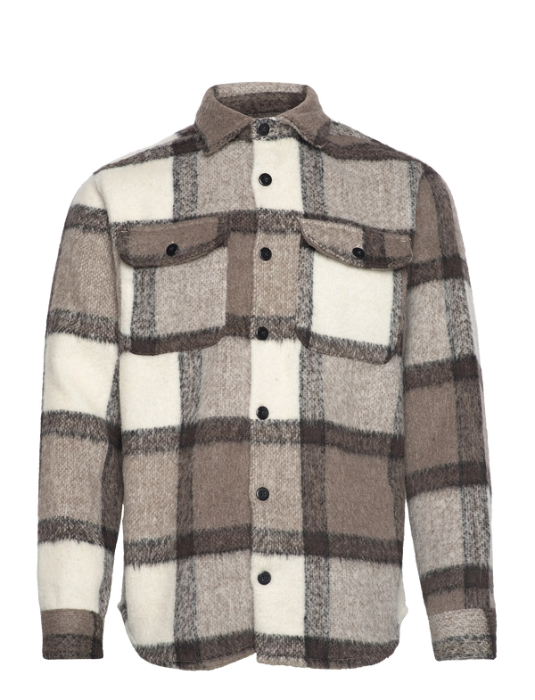 Jack & Jones Brown And White Mohair Wool Blend Oversized Shirt Jacket