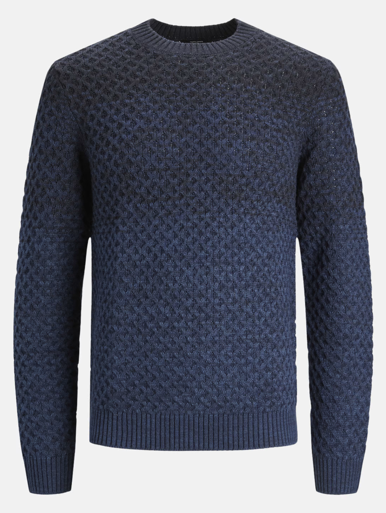 Wholesale,Jack & Jones, Jack & Jones Dark Blue Gradient Textured Knit Long Sleeve Crewneck Sweater, Blue, Large-43-TagXXLLarge-44-TagLMedium-42-TagLSmall-38-TagMMedium-42-TagMSmall-40-TagS