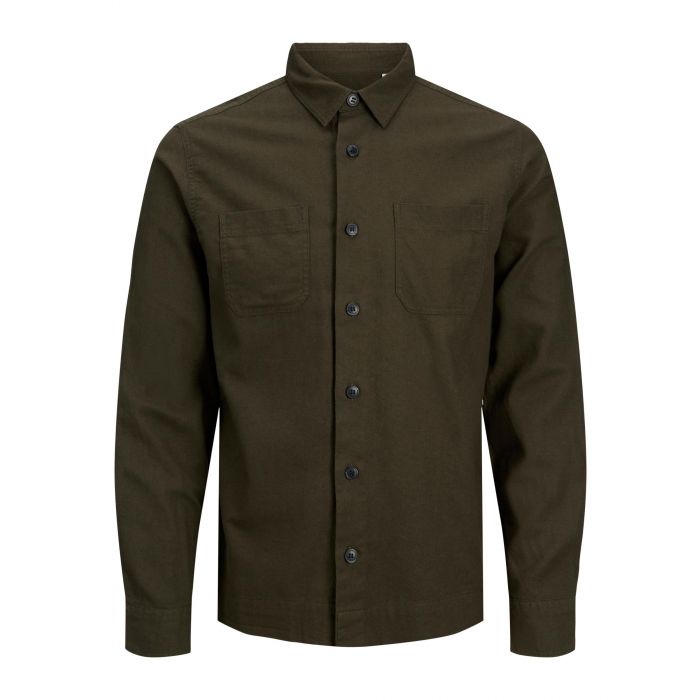 Wholesale,Jack & Jones, Jack & Jones Dark Green Long Sleeve Button Up Shirt With Front Chest Pockets, Green, Extra Extra Large-51-TagXXL