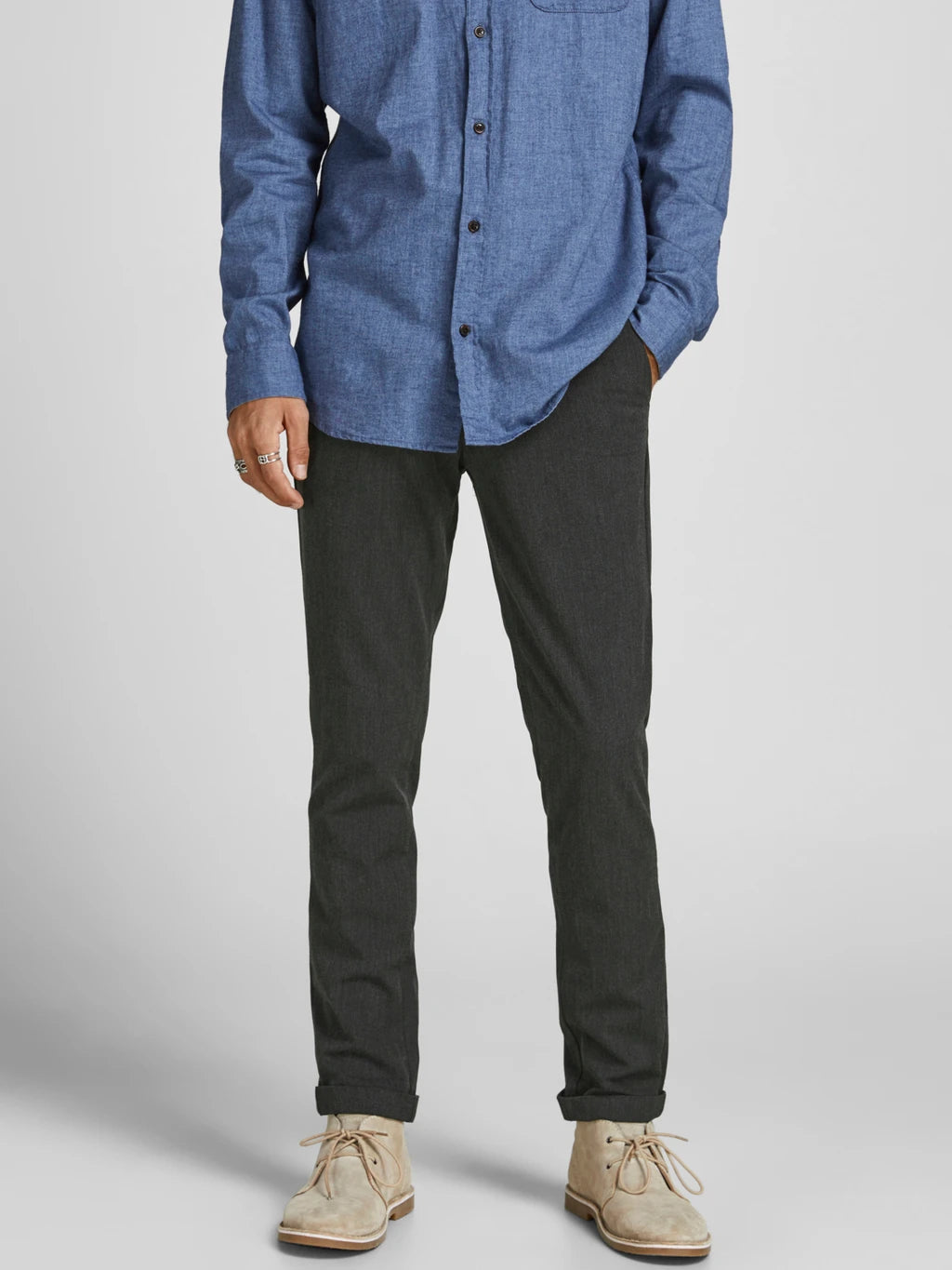 Wholesale,Jack & Jones, Jack & Jones Dark Grey Textured Tapered Slim Fit Chinos, Grey, 34W-32L-Tag34