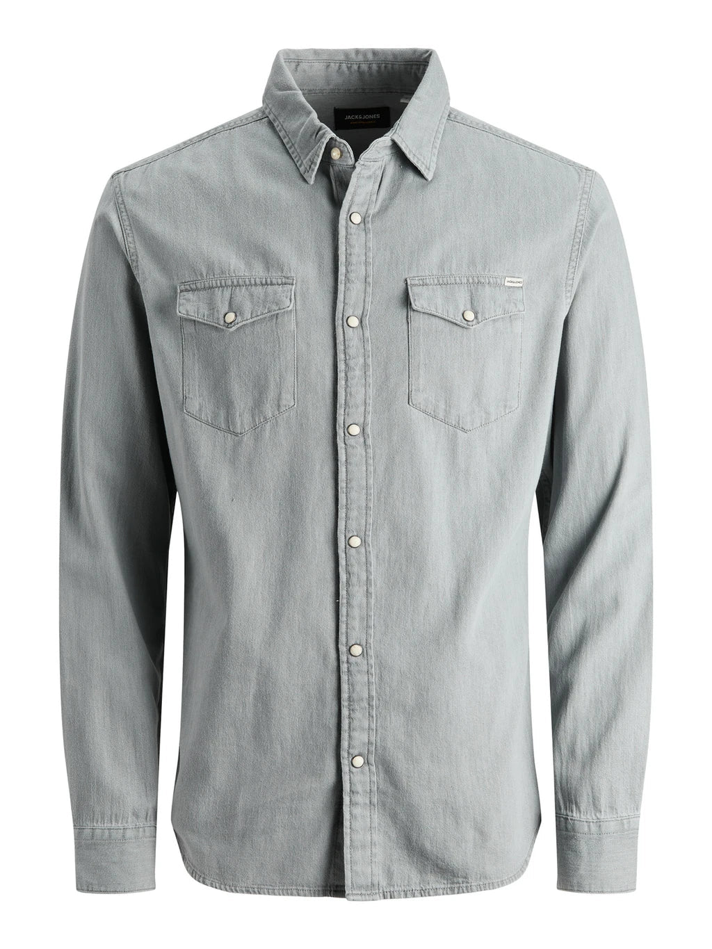 Wholesale,Jack & Jones, Jack & Jones Light Grey Denim Long Sleeve Button Up With Two Chest Pockets, Grey, Extra Large-47-TagXLLarge-45-TagLLarge-44-TagLMedium-43-TagMMedium-42-TagMSmall-41-TagS