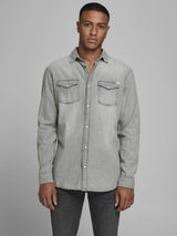 Jack & Jones Light Grey Denim Long Sleeve Button Up With Two Chest Pockets
