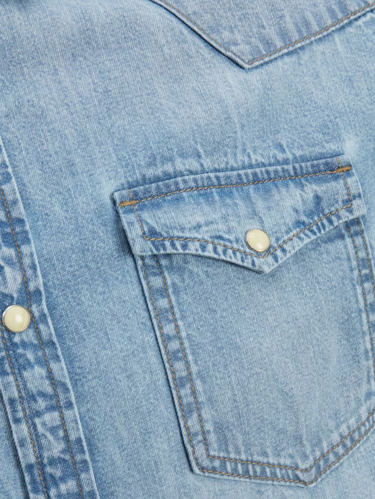 Wholesale,Jack & Jones, Jack & Jones Light Wash Blue Denim Long Sleeve Western Shirt, Blue, Large-44-TagL