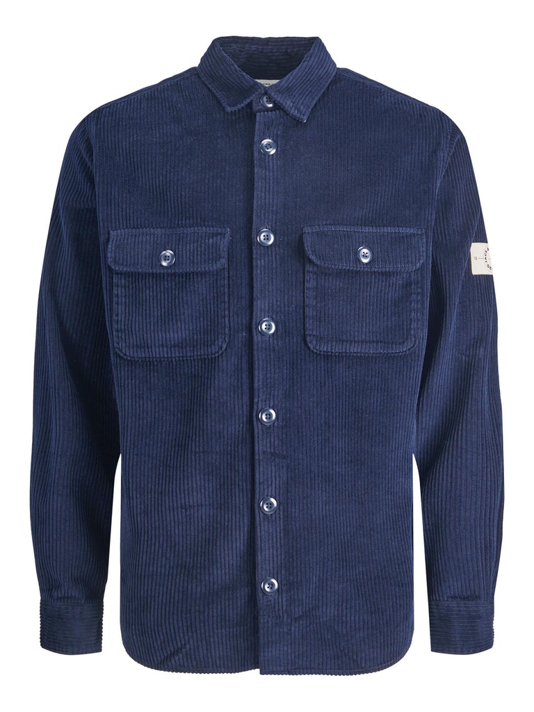 Jack & Jones Navy Corduroy Button Up Over Shirt With Front Chest Pockets
